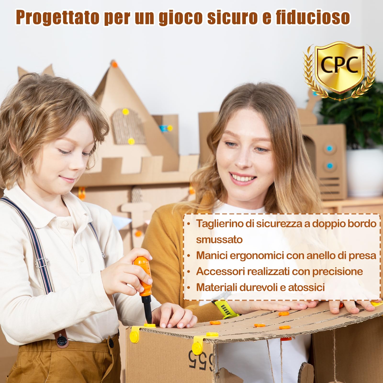 Kit di Costruzione in Cartone – 401 Pezzi, Set per Bambini con taglierino Dentellato Sicuro, Rullo per Piegatura, Viti e Dadi, Gioco STEM per progetti Fai-da-Te