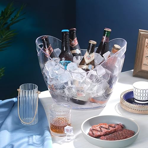 Miniatura 7 de Cubeta de hielo de plástico transparente con cucharas de hielo, tina de hielo de acrílico transparente, cubo de plástico para vino, cubeta de vino