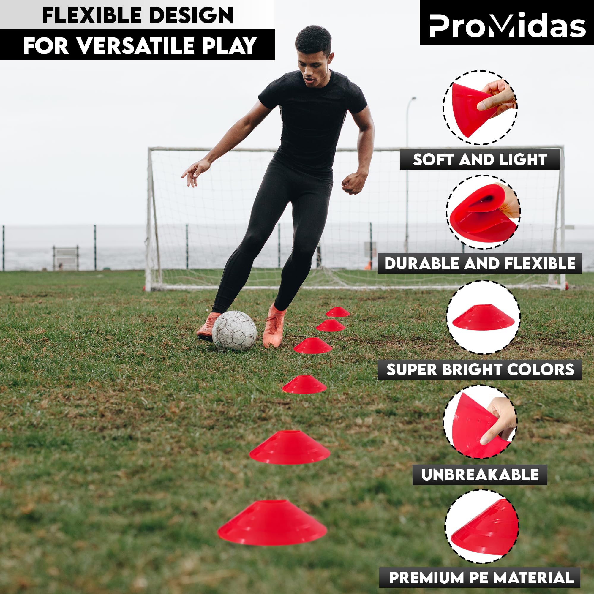 Coni da Calcio a Disco per l'allenamento dei Bambini, con Borsa a Rete e Cinghia, Piccoli Coni in plastica per Allenamento Sportivo, Coni Flessibili per Attrezzatura da Calcio, Basket e Attrezzature