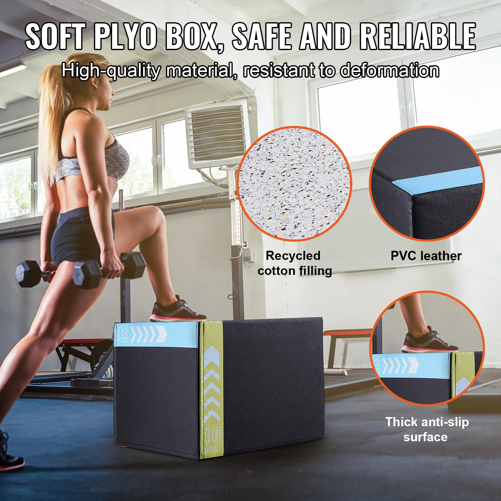 VEVOR Jump box pliometrico 3 in 1, scatola in cotone da 50/45/40 cm, piattaforma e agilità durante il salto, antiscivolo, per esercizi fitness e allenamento a casa, per allenamento della forza