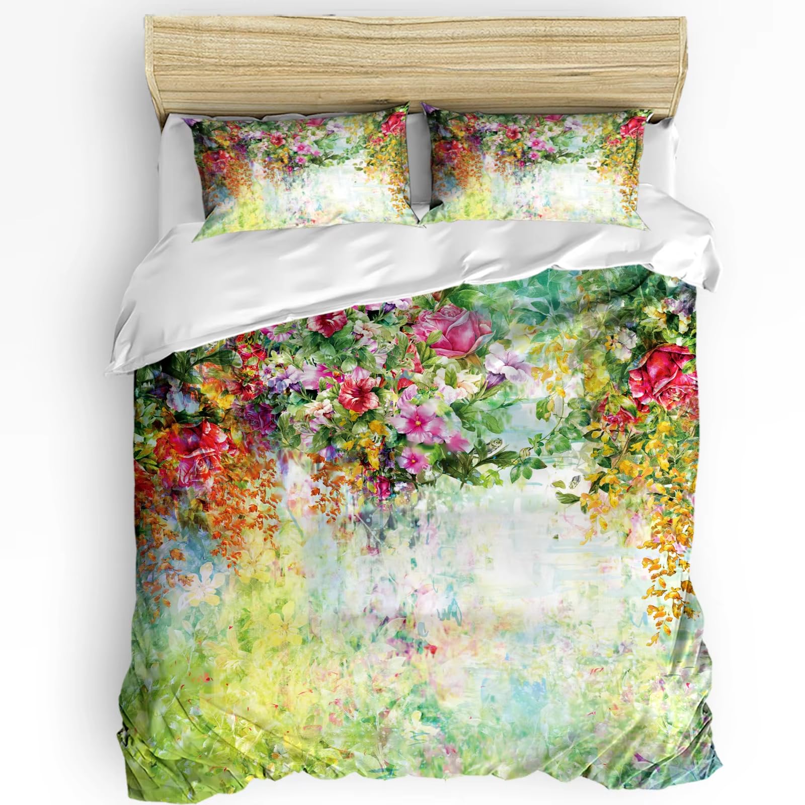 Parure de lit 240 x 260 fleurs printanières housse de couette pour changer de déco facilement