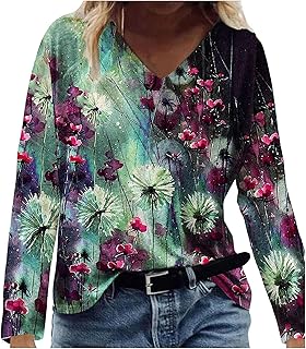 Camicetta vintage da donna con scollo a V e maniche lunghe, stile retrò