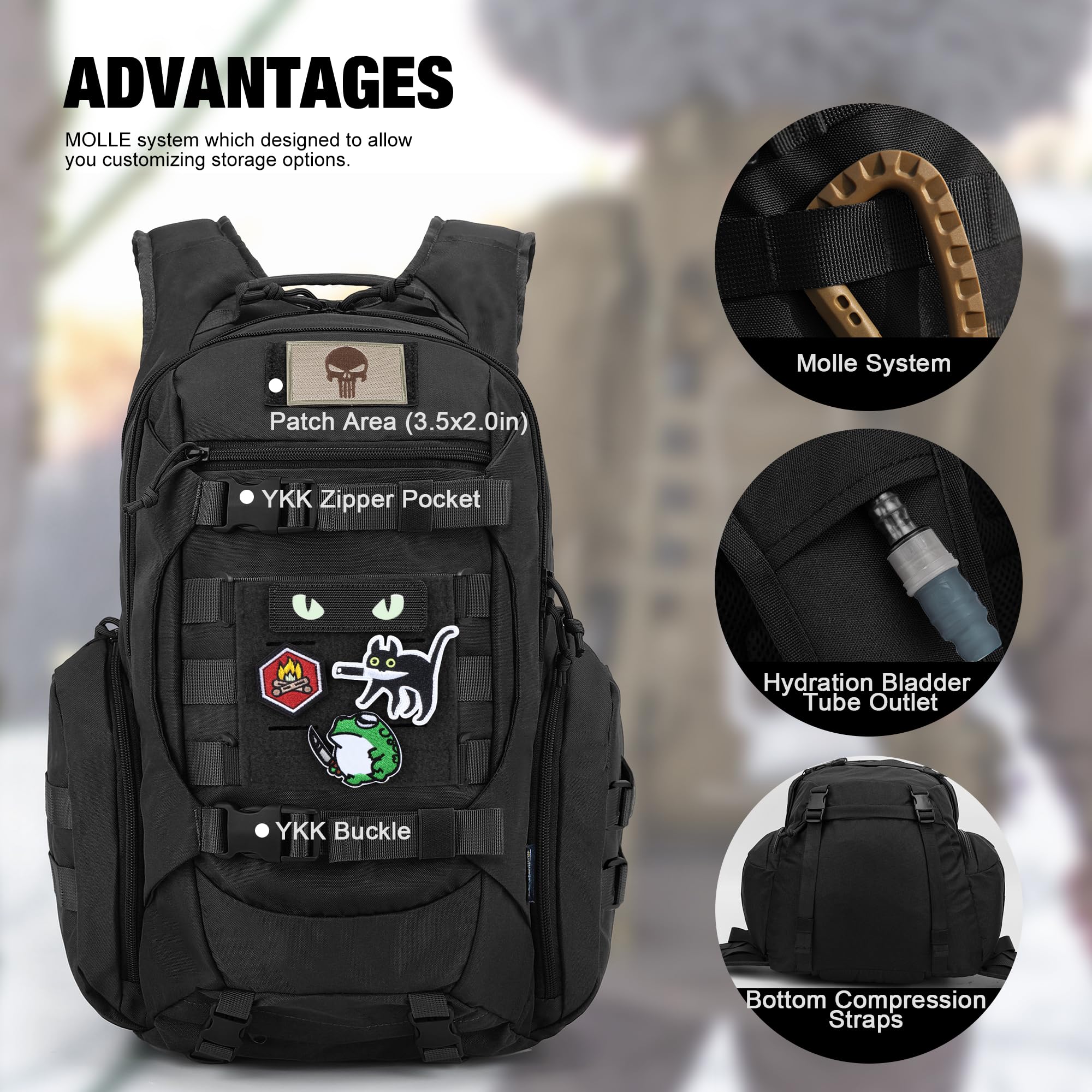 Mardingtop Plecak taktyczny 28 l, plecak trekkingowy, plecak outdoorowy, na kemping, wędrówki, podróże