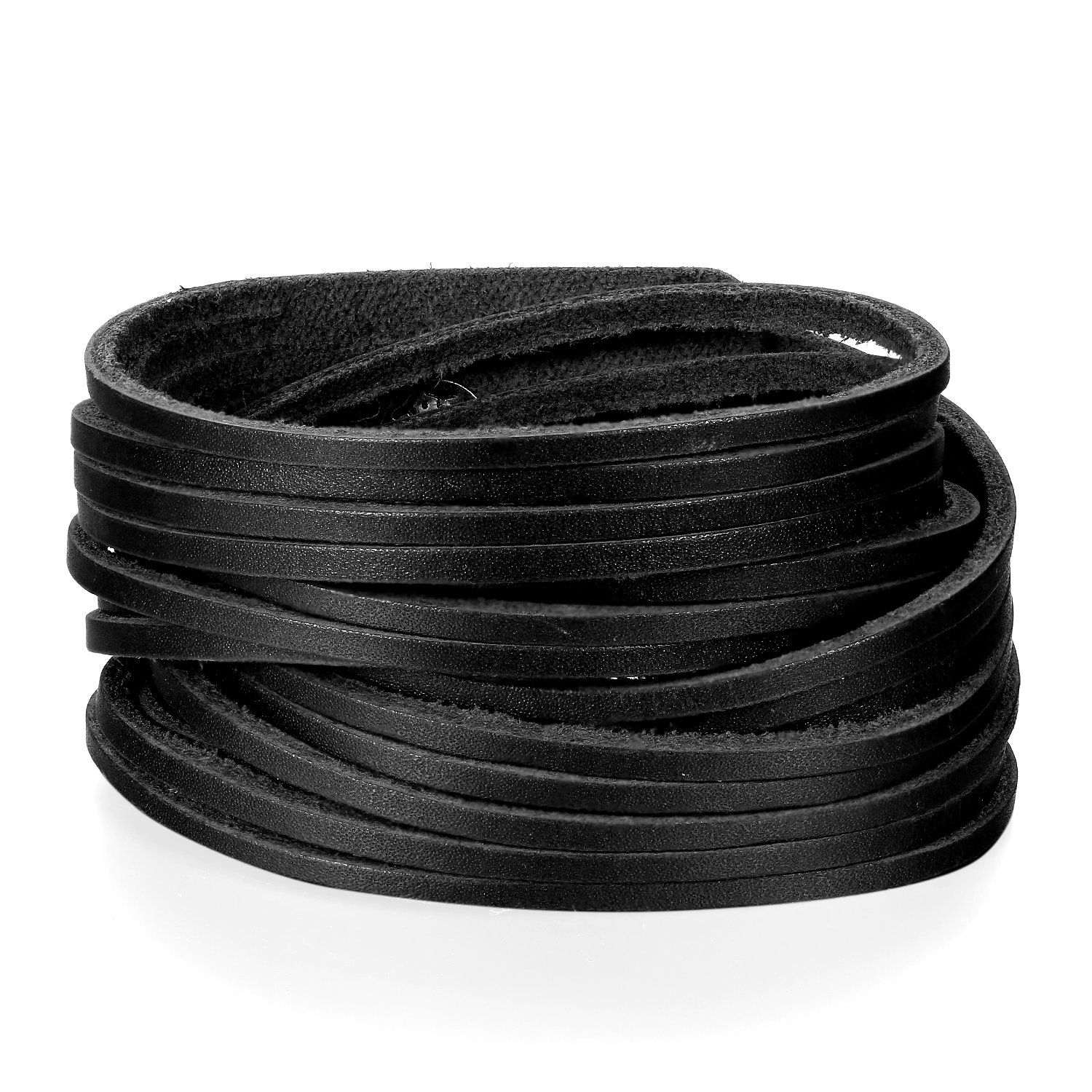 JewelryWe Biżuteria męska, szeroka skórzana bransoletka, punkowa, z zatrzaskiem, pleciona skórzana bransoletka, owijana, mankiet, regulowany rozmiar, kolor czarny/ brązowy, Skóra, Bez kamienia