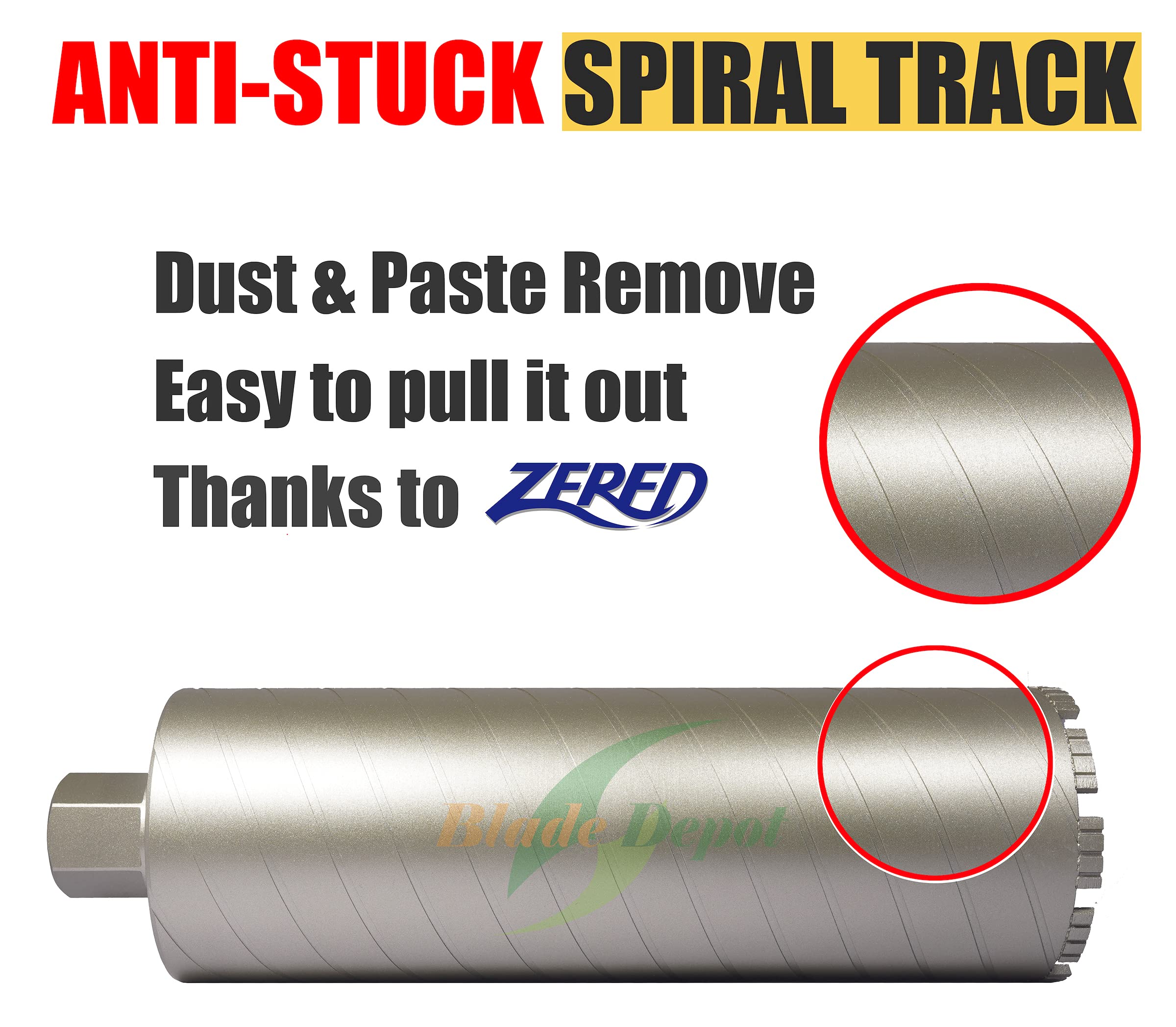 ZERED Zig-Zag Wet Drill Core Bits for Hard Concrete, Brick, and Block - Diameter 1-1/4