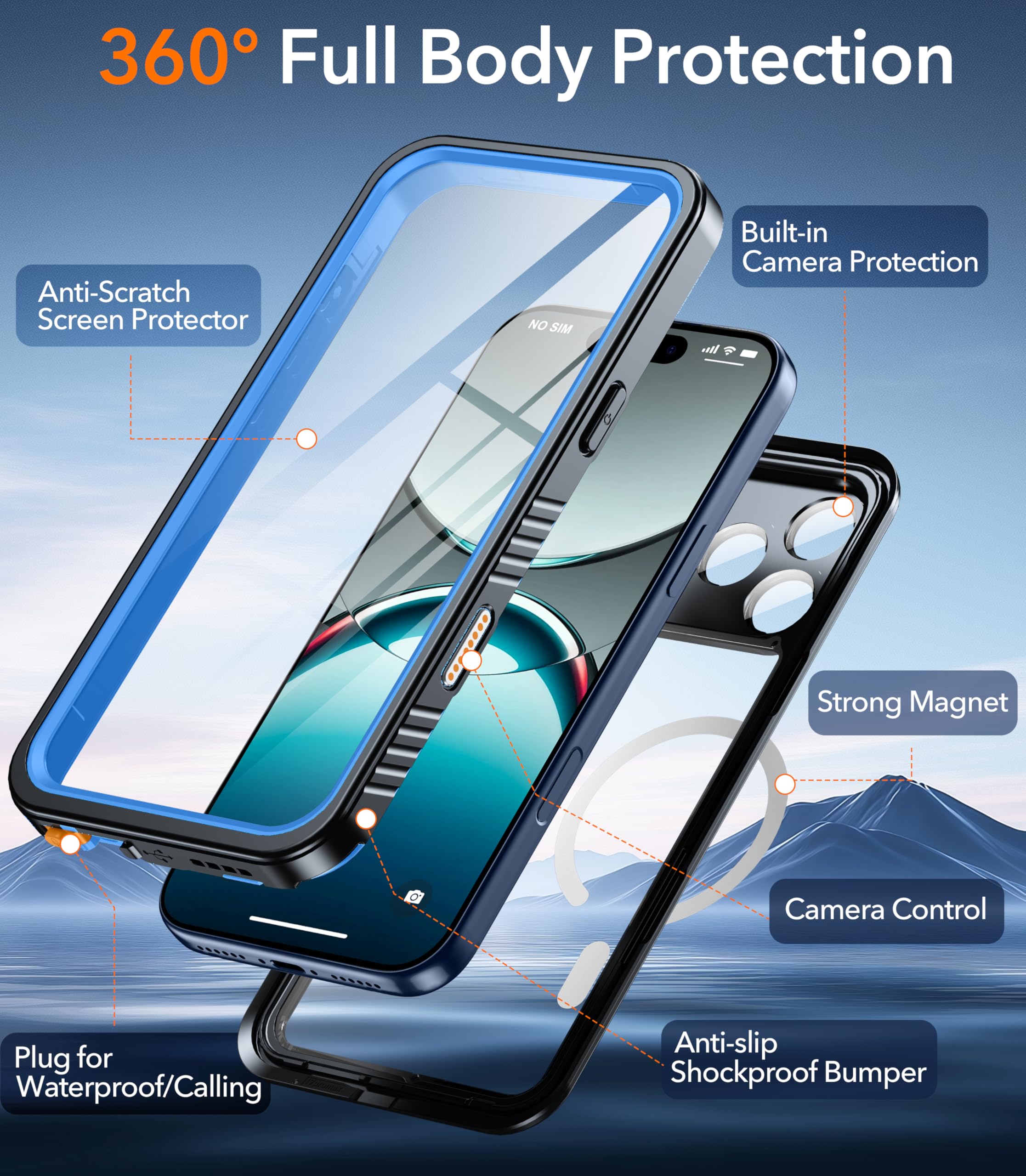 Oneagle Funda impermeable para iPhone 17 Pro Max [apta para MagSafe], cuerpo completo de 360° [IP68 bajo el agua] [protector de pantalla integrado y protector de lente] [12 pies grado militar a prueba