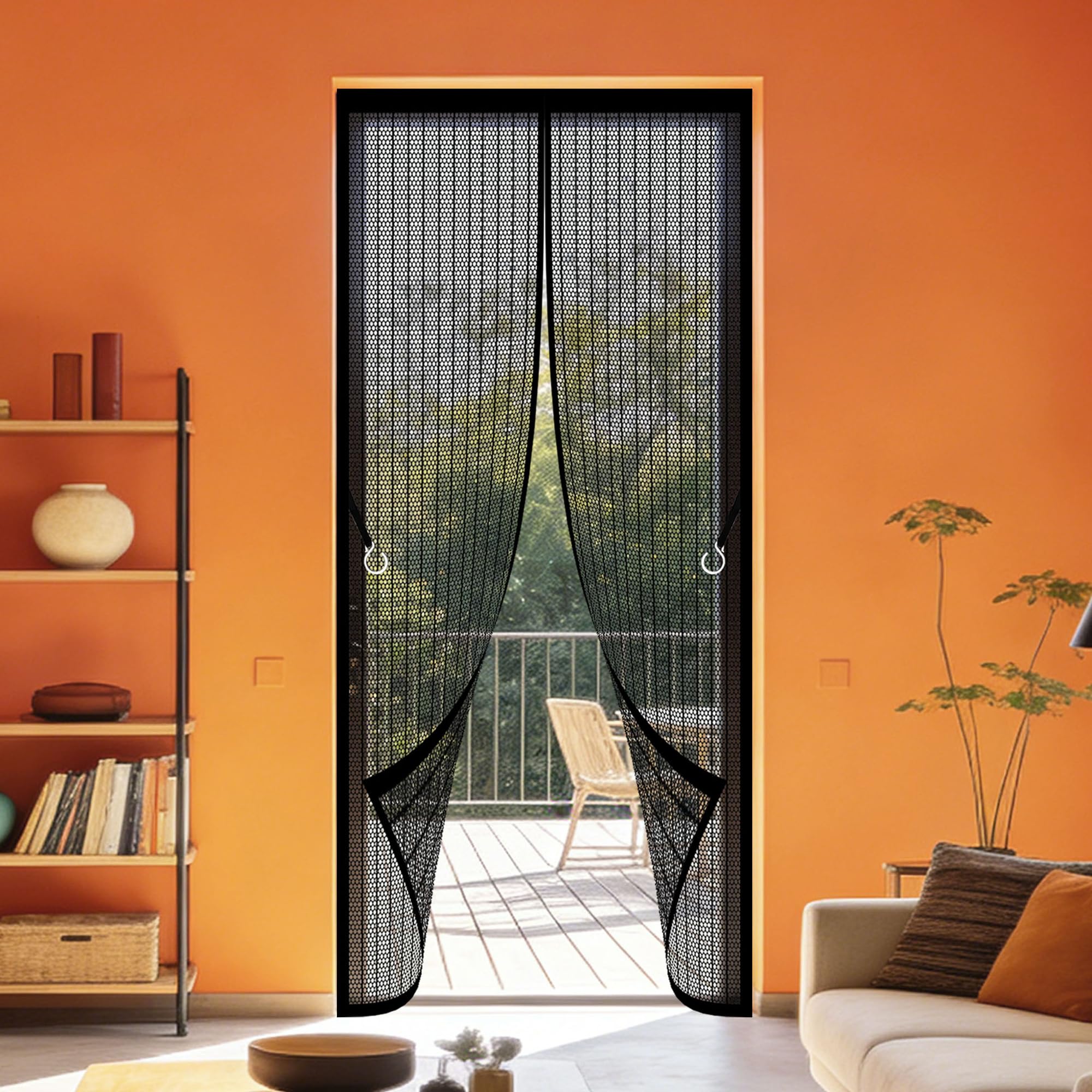 Magnetic Fly Screen Door 92 x 214 cm Self Sealing Screen Mesh Curtain with Powerful Magnets Full Frame Magic Tape for Living Room, Bedroom, Patio, Black