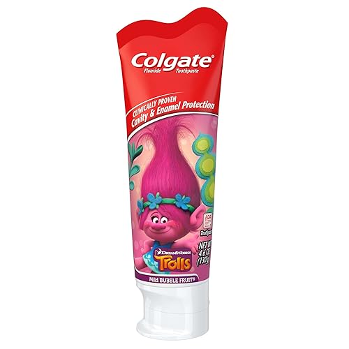 Colgate Pasta de dientes para niños con fluoruro anticaries Trolls, 4.6 onzas (paquete de 6)