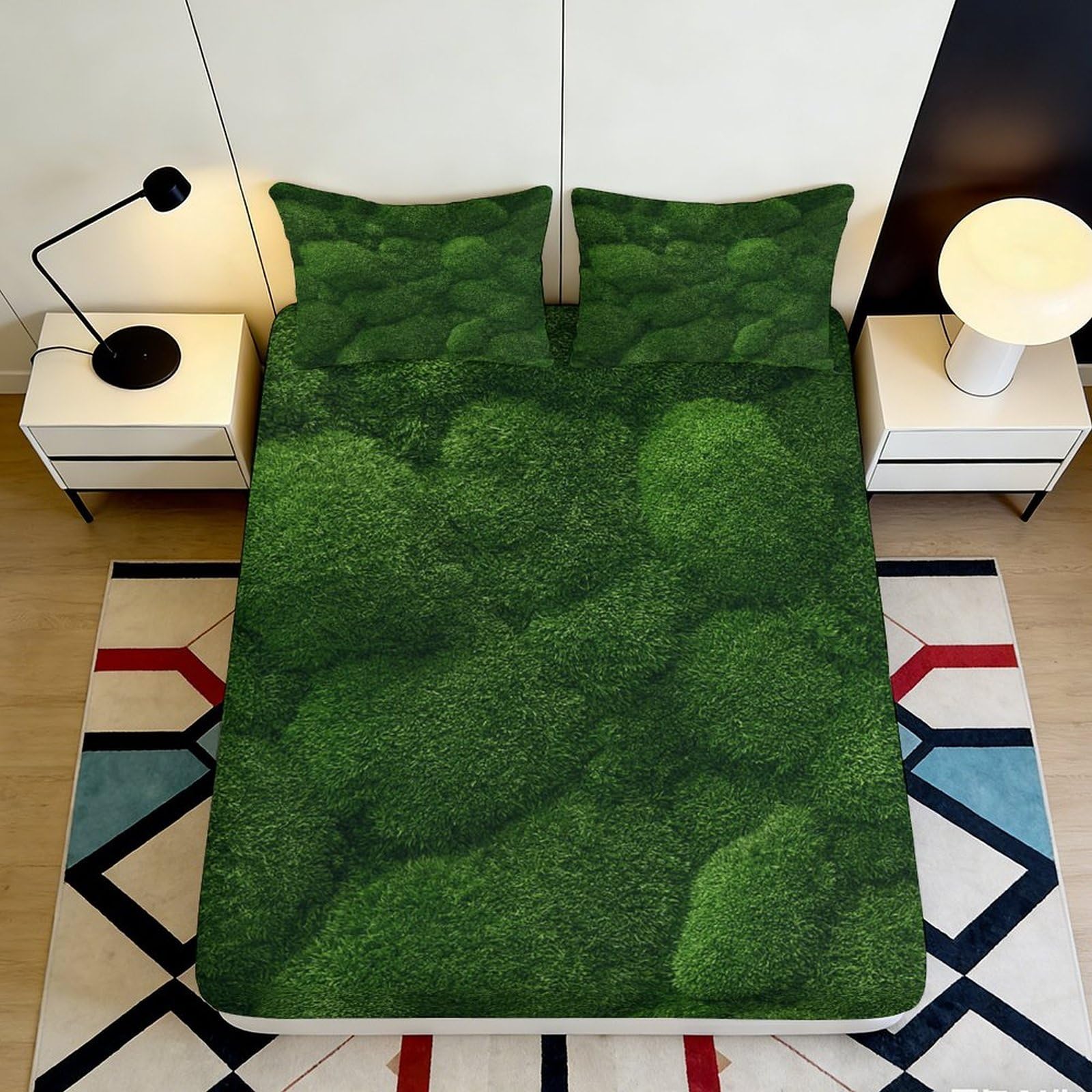 3D Printed Moss Forest Fitted Sheet Microfiber Soft Breathable Green Landscape Bed Cover for Bedroom Dorm Decor 90x200x25cm