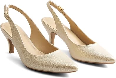 Greatonu Women's Kitten Heel Pointed Toe Court Shoes