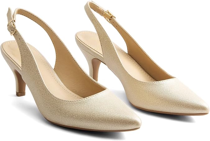 Greatonu Women's Kitten Heel Pointed Toe Court Shoes