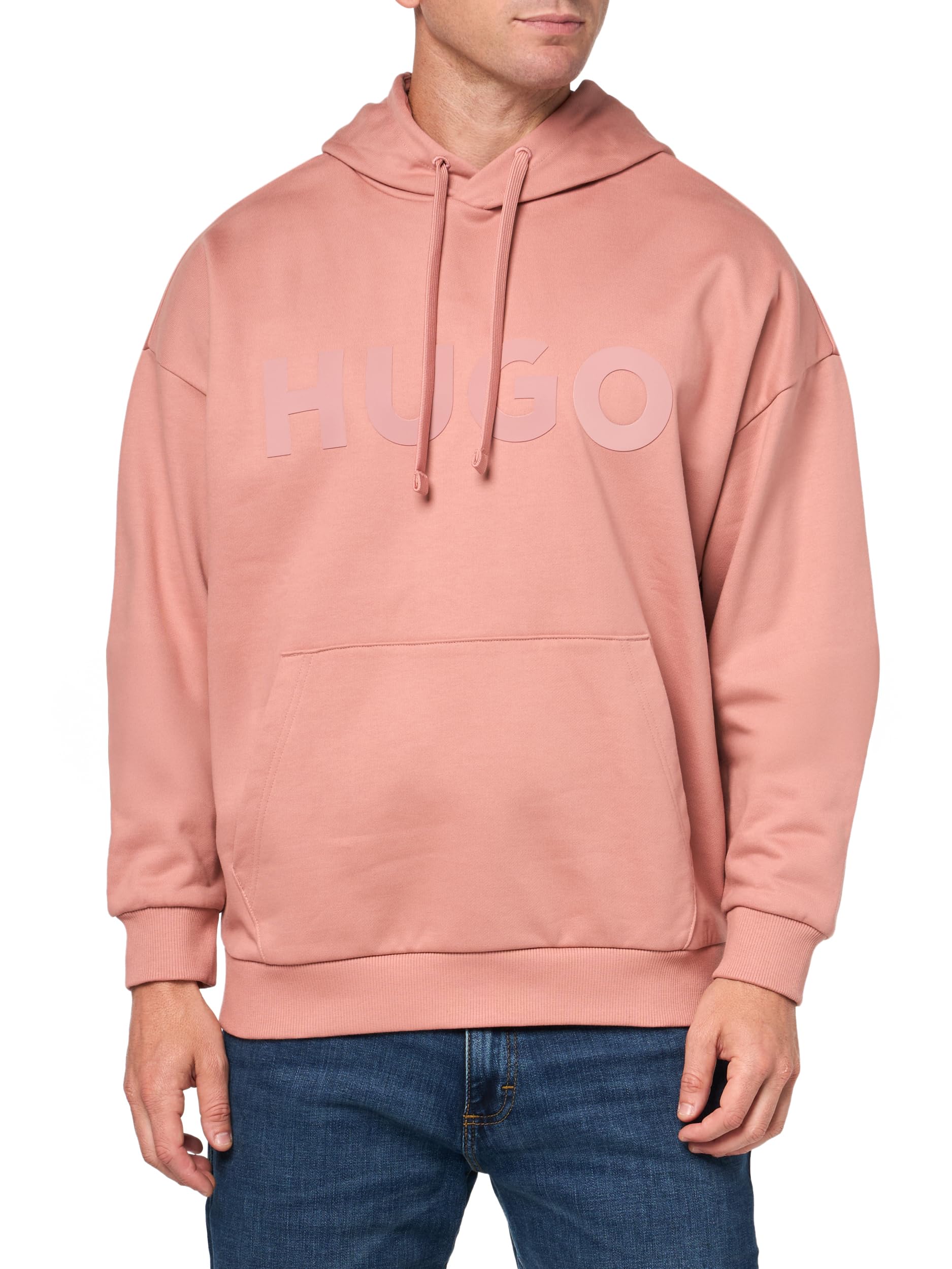 HUGO Men's Tonal Logo Hooded Sweatshirt, Old Rose, XL