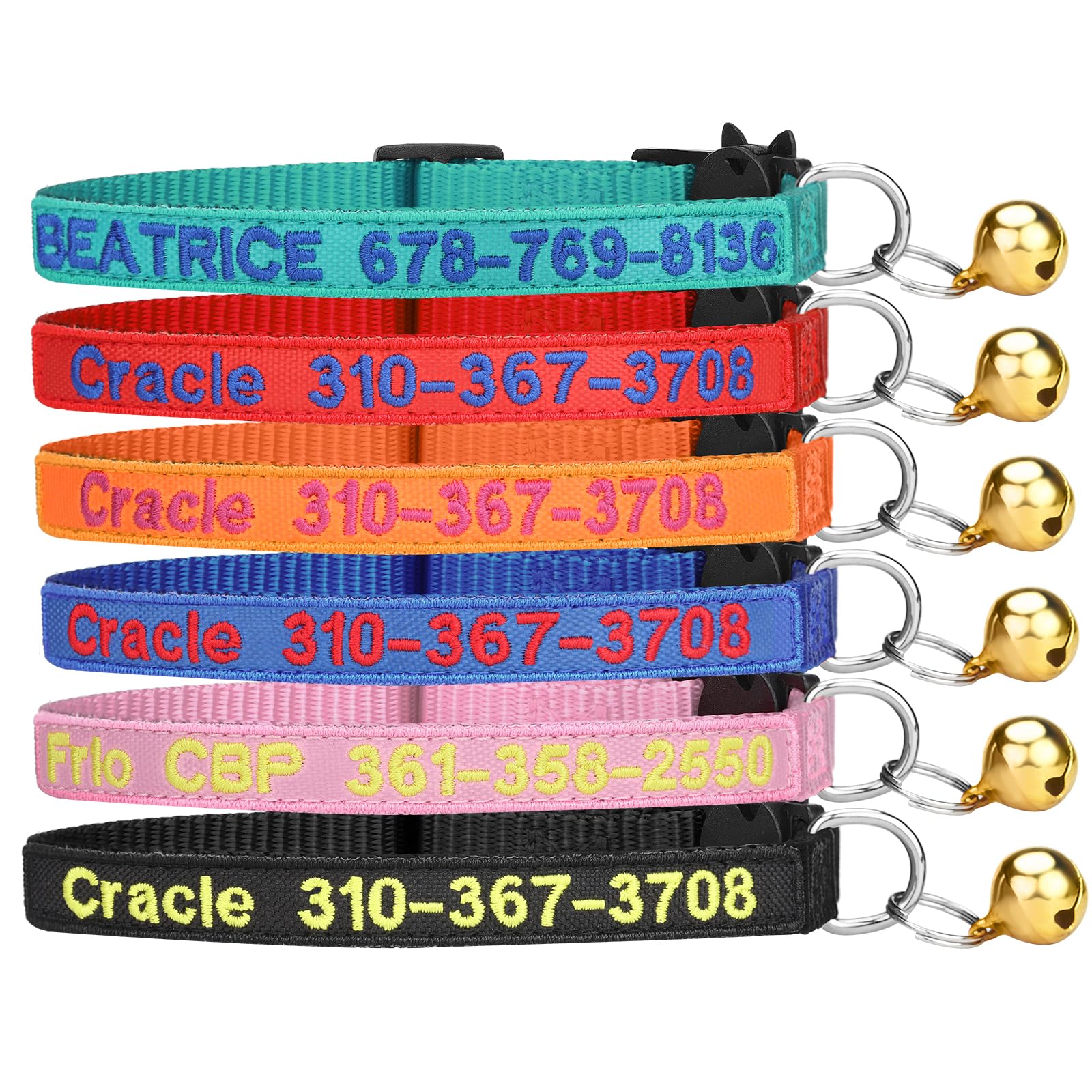 Collar de Gato Personalizado, Bordado con Nombre y número de teléfono, Collar de identificación de Nailon para Gato o Gatito con Hebilla de liberación de Seguridad y Campana