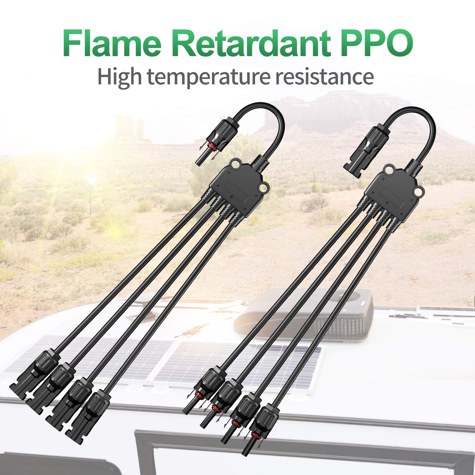 POWISER Conectores solares de rama Y Conectores paralelos de panel solar 1 a 4 Kit de herramientas de enchufe de cable adaptador solar (M/FFFF, F/MMMM)