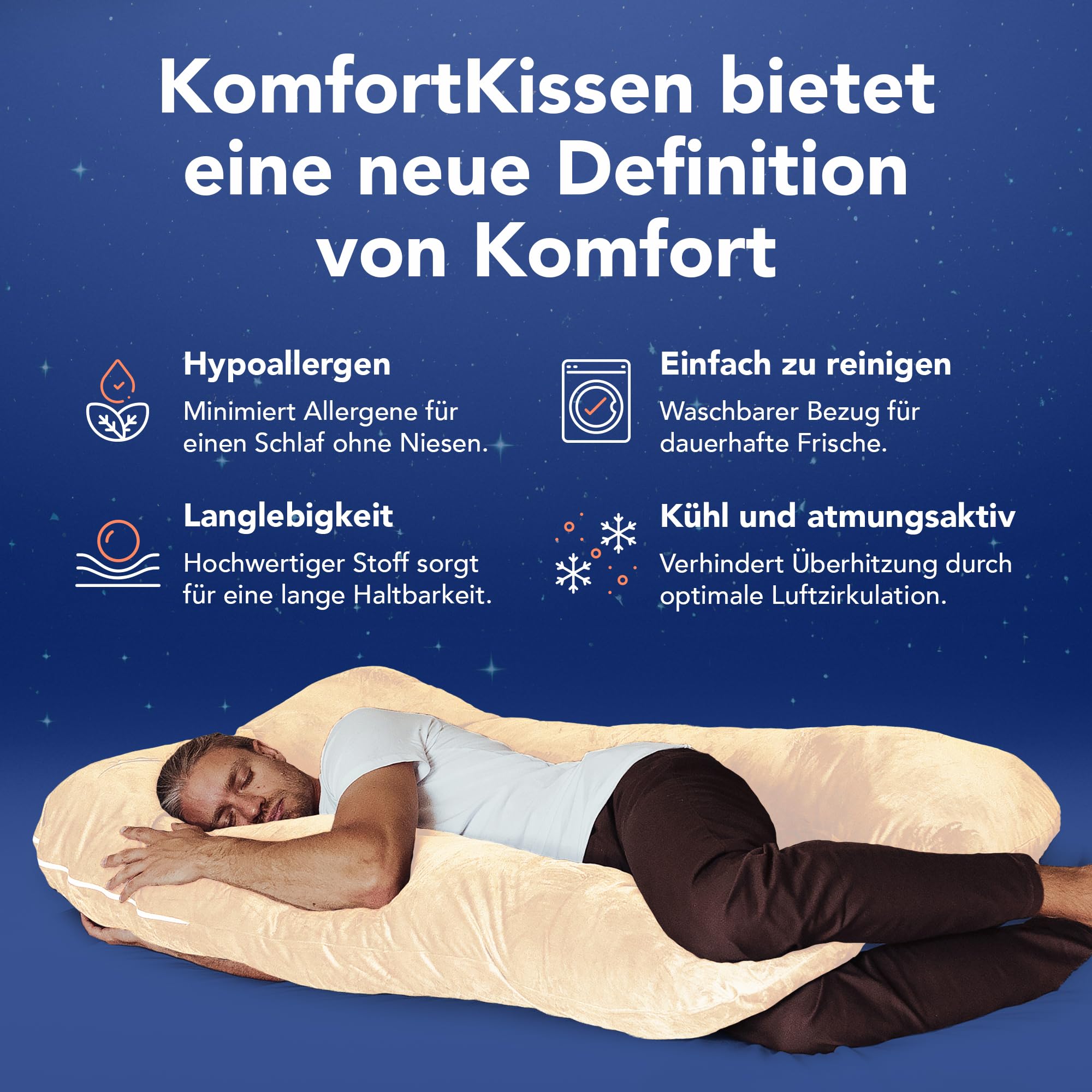 MKS Cuscino per chi dorme sul fianco con rivestimento, cuscino confortevole (100 x 150 cm), cuscino per dormire sul fianco, a forma di U, ergonomico, di alta qualità, con micropeluche (morbido), pesca