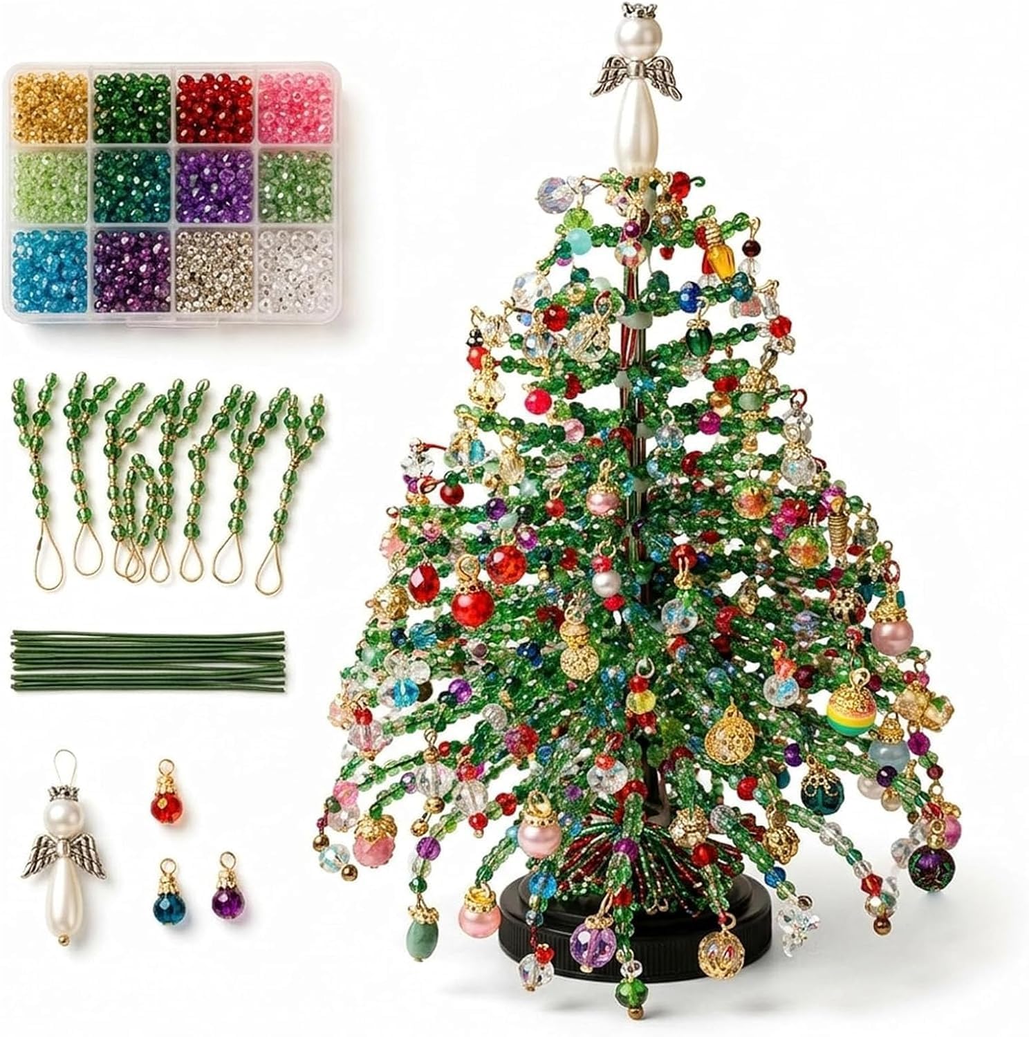 Diy Beaded Christmas Tree Kit, Jewellery Making Kit With Colorful Beads Ornaments Crystal Gifts Crafts For Craft Lovers