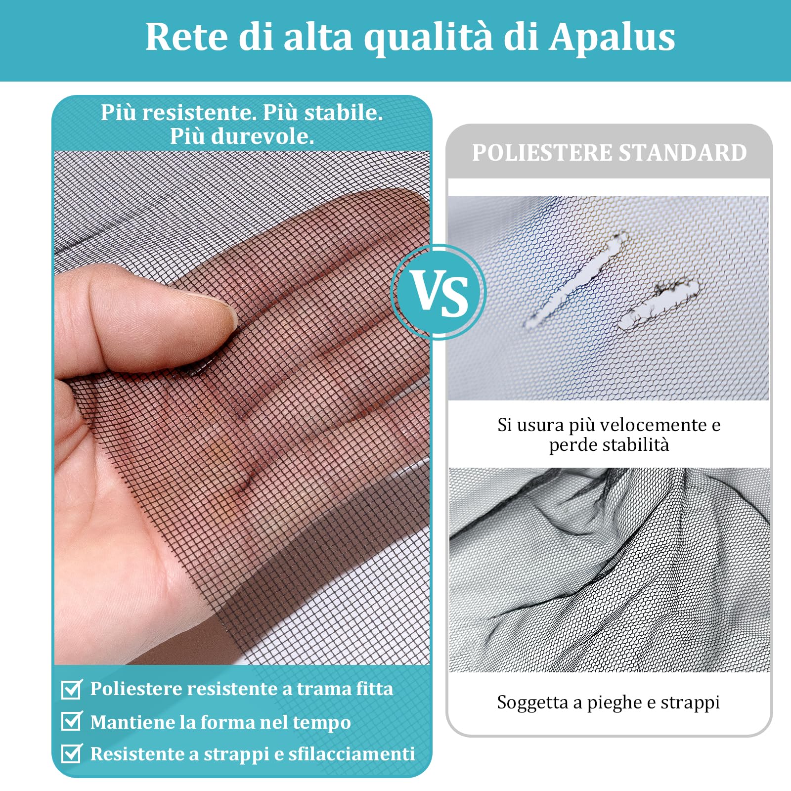 Apalus Zanzariera Universale Finestra 150 x 180 CM, Set 2 Pezzi – Rete Zanzariera Fissa Regolabile - CON Taglierino e Smoother per Installazione, Nera