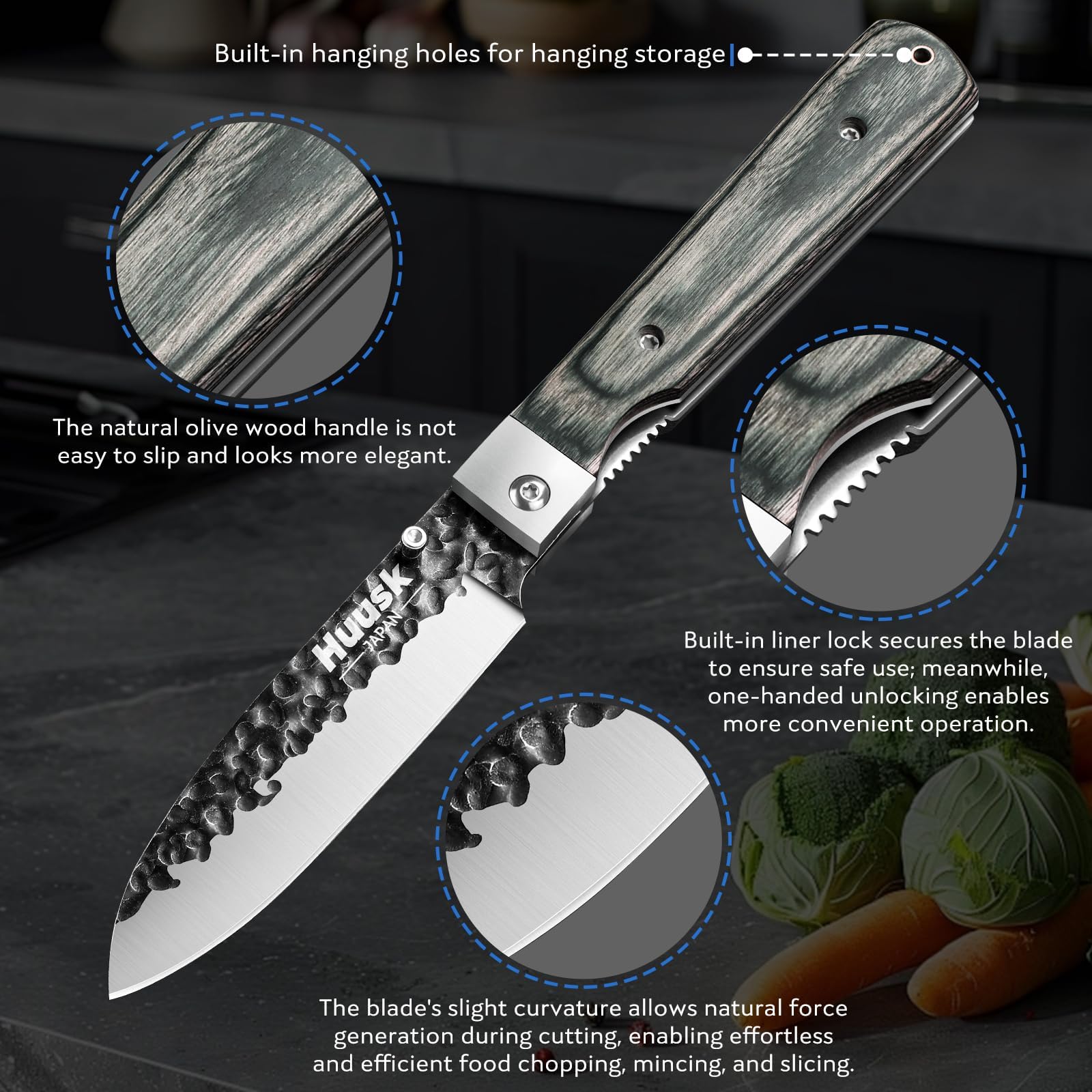 Huusk Japanese Folding Santoku Knife - Pocket Chef Knife — Amazon image 4