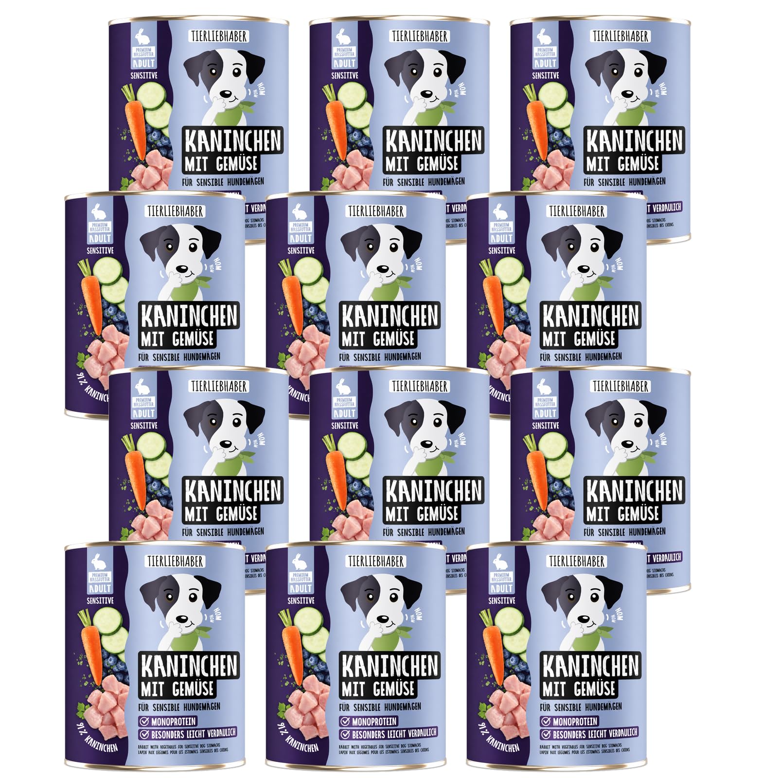 Hundefutter Nass 12x800g Kaninchen & Gemüse – Hunde Nassfutter Wet Dog Food | Tierärztlich entwickeltes Hundenassfutter 800g Dosen mit 91% Fleischanteil – Dog Food leicht verdaulich von TIERLIEBHABER