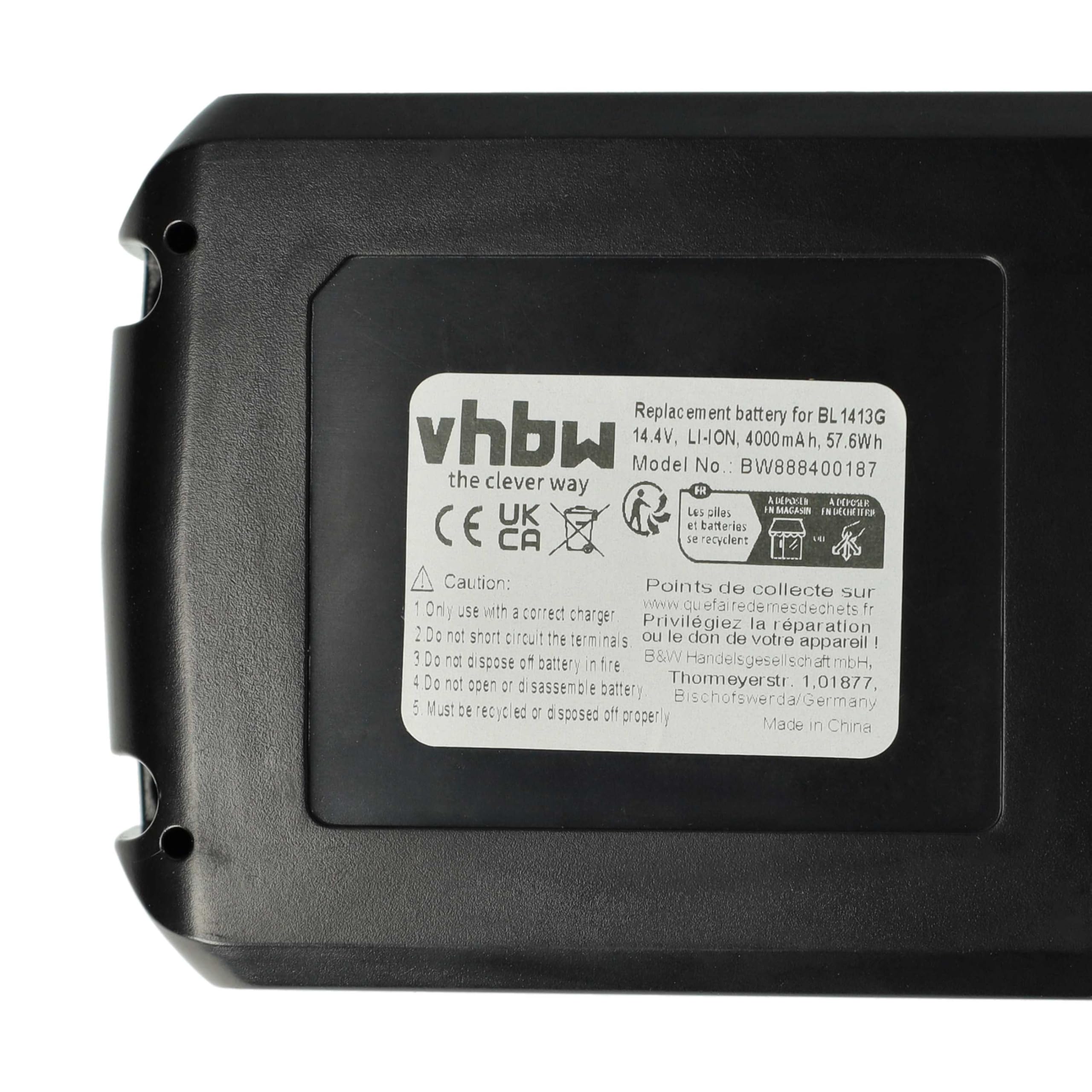 vhbw 2x batteria sostituisce Makita BL1415G, BL1413G, BL1430G, 196375-4, BL1411G per utensile elettrico (4000 mAh, Li-Ion, 14,4 V)