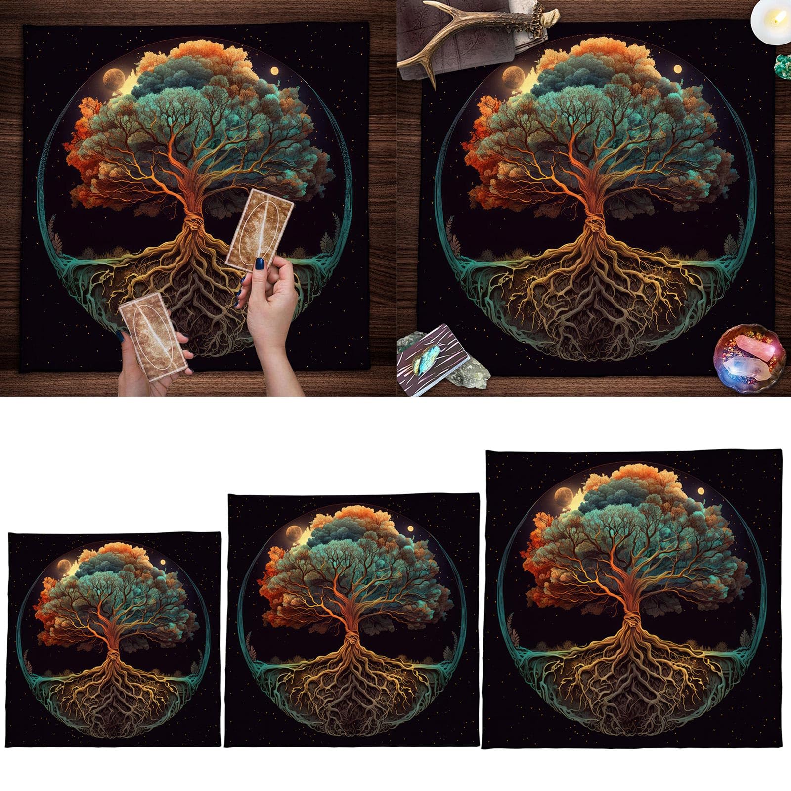 QRONCES Divinations Tablecloth Trees of Life Tarots Cards Tablecloth Altars Cloth Oracles Divinations Board Game Part - Image 2
