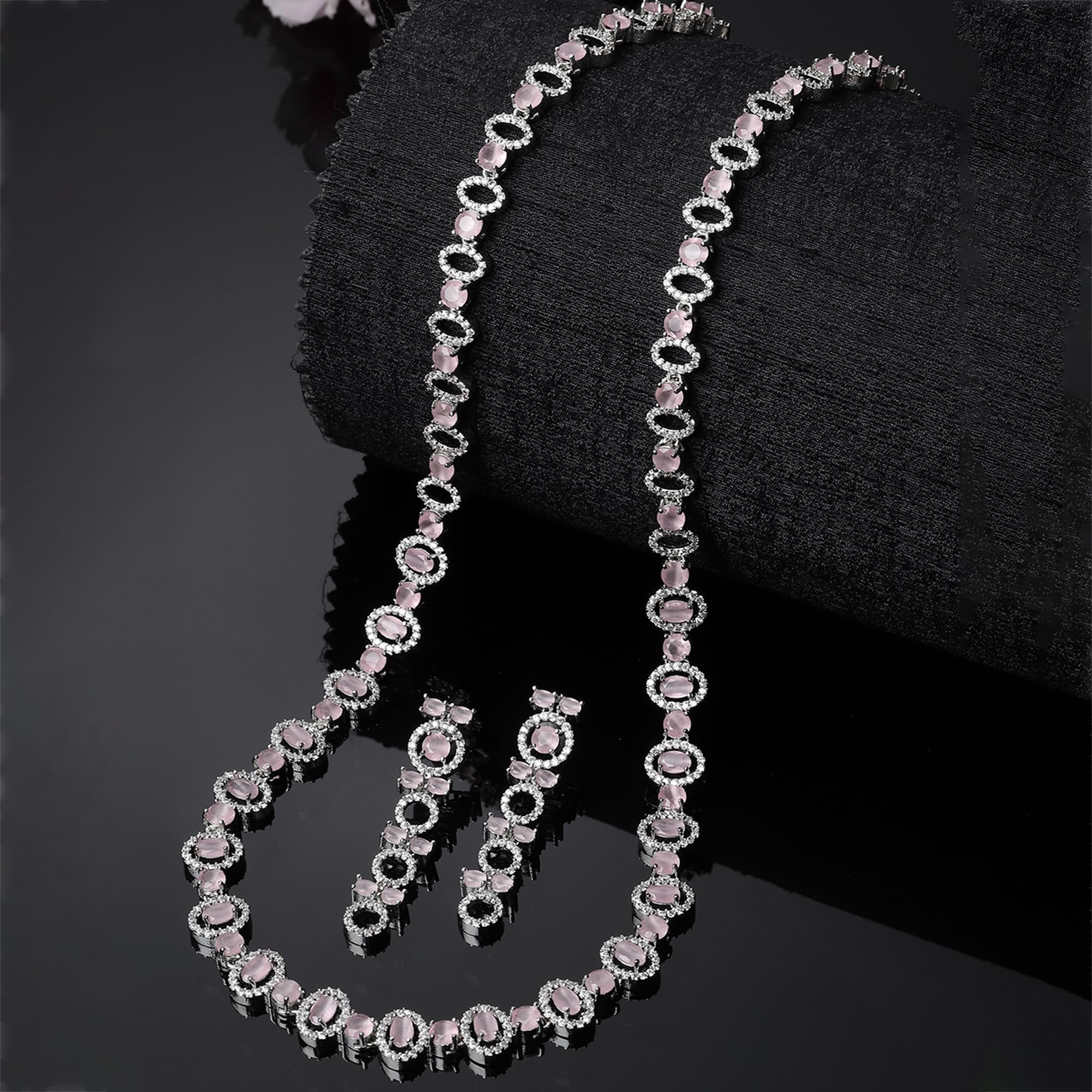 Circular American Diamond Necklace Earring Set