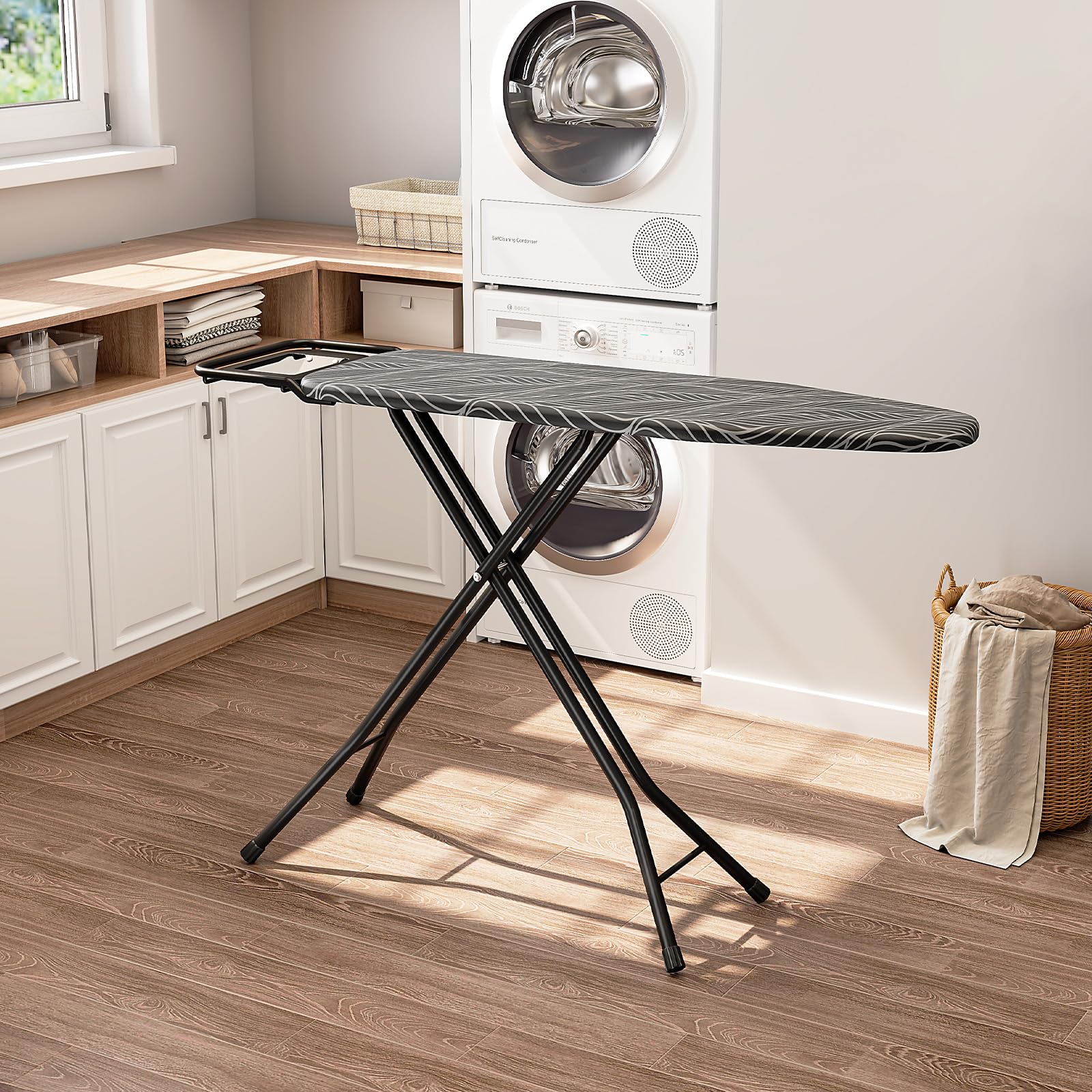 KINGRACK Bügelbrett mit Ablage, 7-Fach höhenverstellbar, 110 * 33cm, Grau