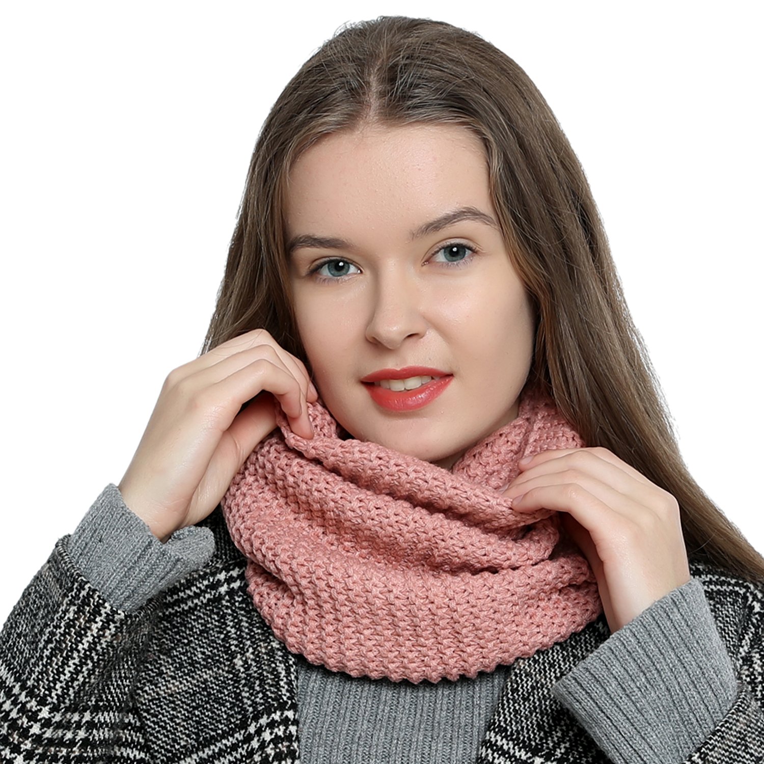 DonDon Winter Scarf for Women Loop Snood Knitted knit neck warmer knitting pattern - Pink