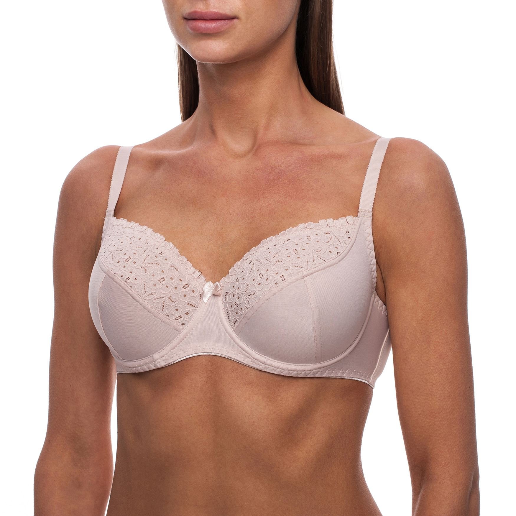 frugue Minimiser Bra Underwired Full Coverage Support with Lace Trim Beige 34 DD