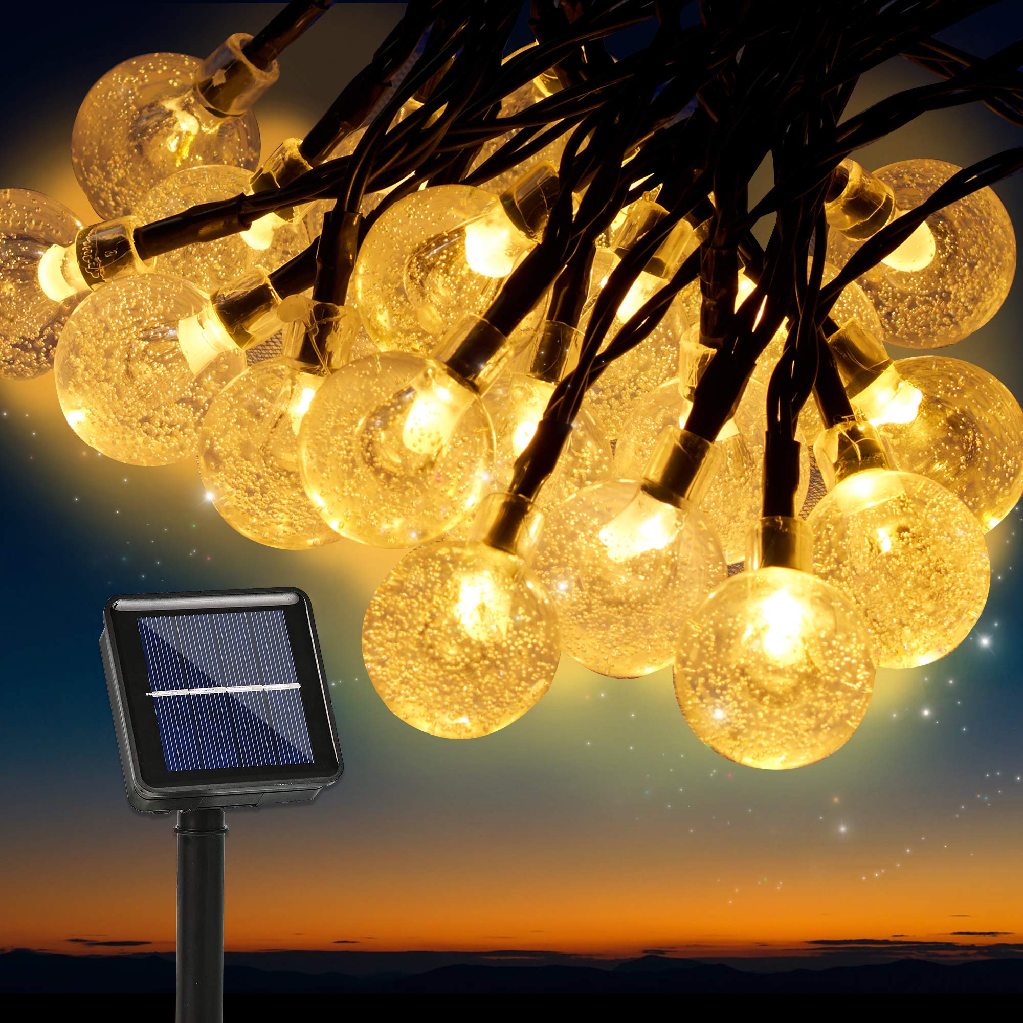 Degruand solar string light outdoor round 60 LED 45.3 feet outdoor bulb light birthday party staircase garden pavilion courtyard (variable warm white) waterproof solar terrace light