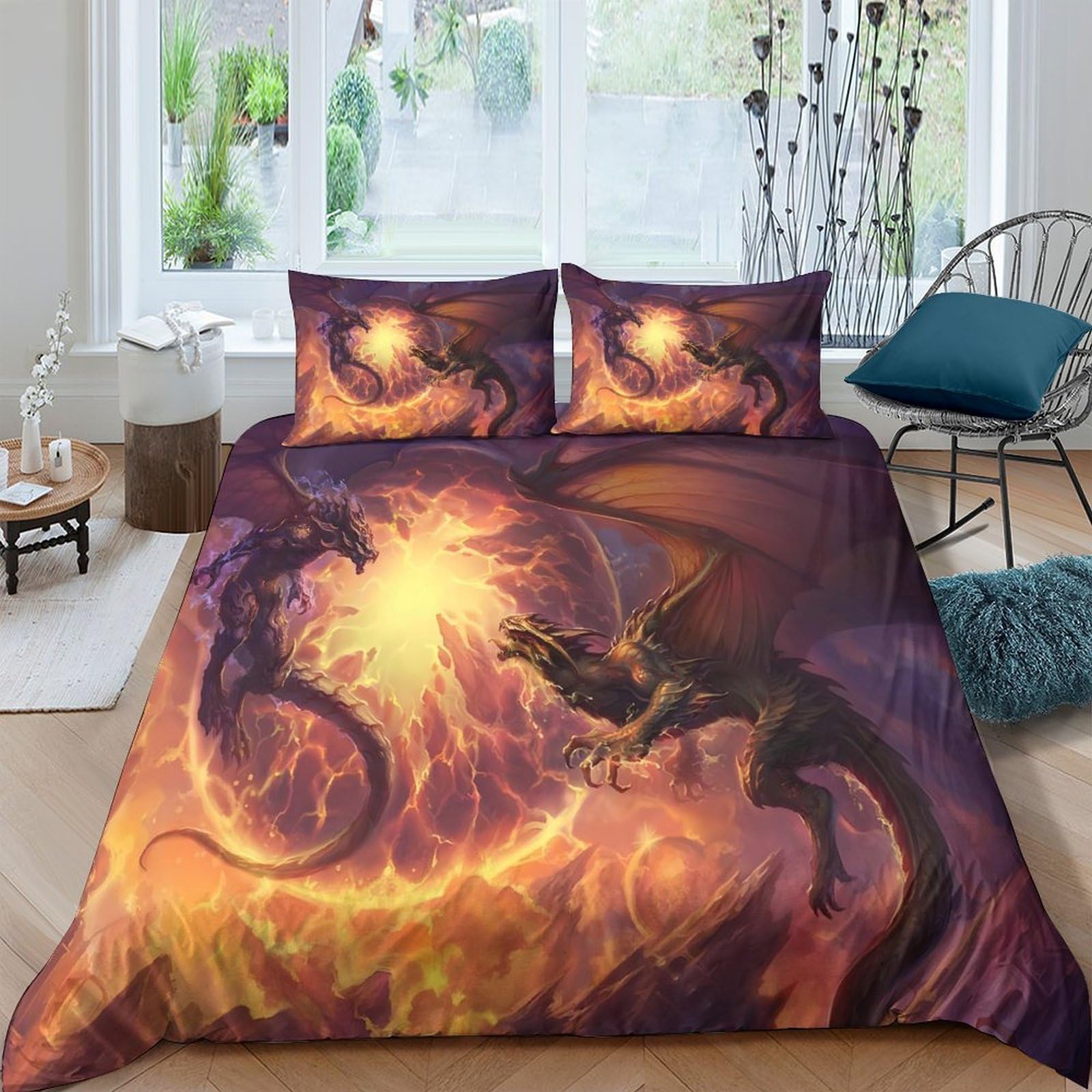 Ctjqhvkz Style-9 3D Printed Dragon Fire Fitted Sheet Microfiber Soft Breathable Fantasy Creature Bed Cover For Bedroom Guest Room Decor Single（135X200cm）