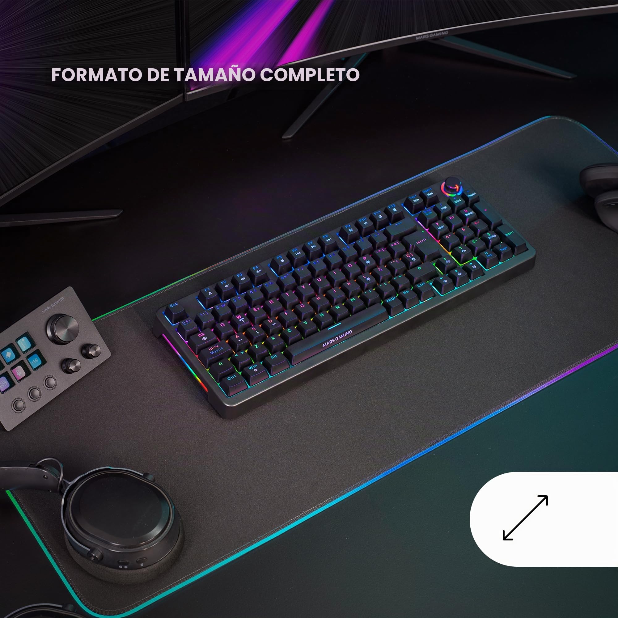 Mars Gaming MKPRO, Francés, Teclado Mecánico Gaming Completo, RGB Chroma, Switches Hot-Swap Mecánicos, Antighosting, Rueda de Control, Software, Multiplataforma, Switch Silent, Negro