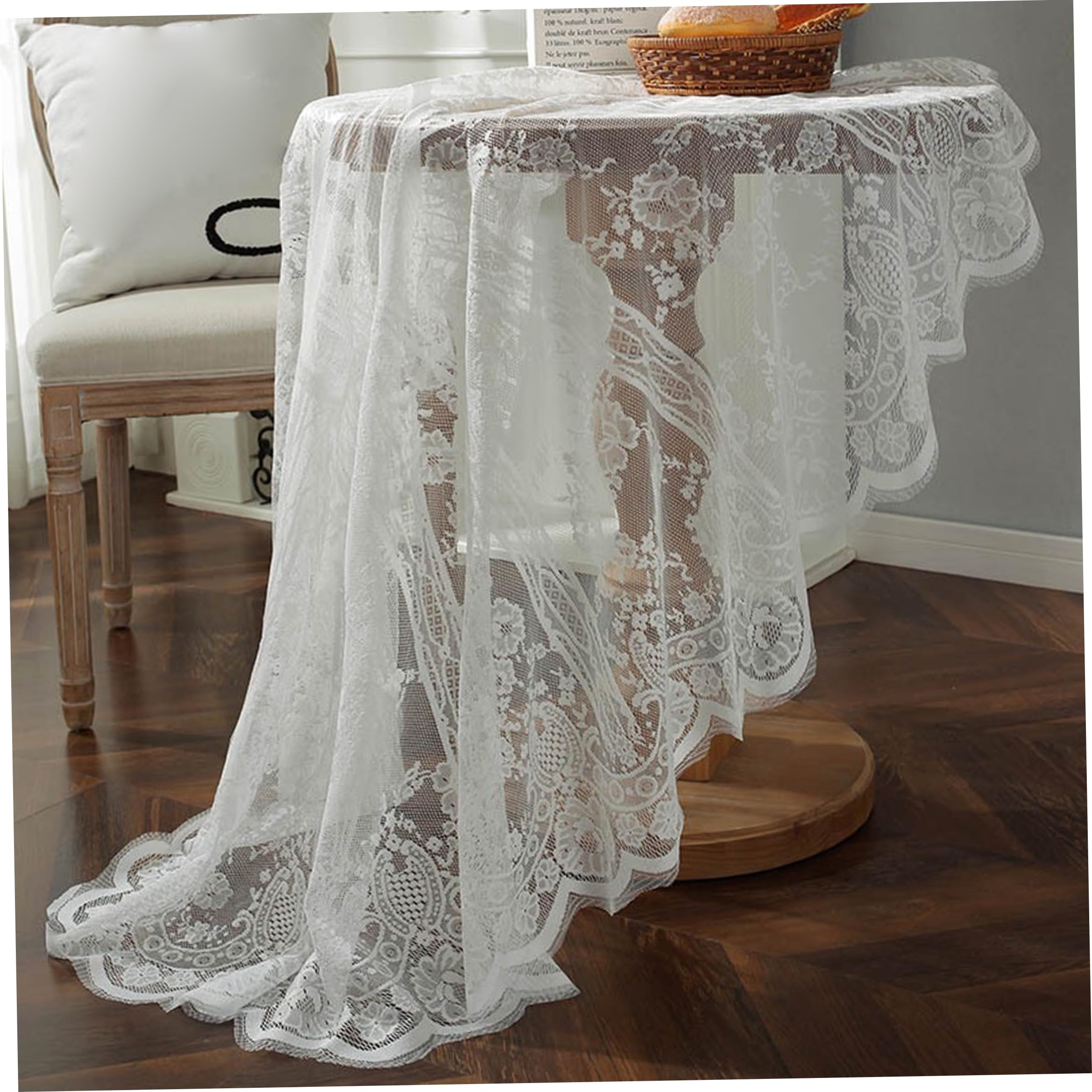 Latemeia Round Lace Tablecloth, Geometric Cutout Lace Table Cloth, Elegant Lightweight Table Cover For Home, 150cm White, Ornaments extérieurs