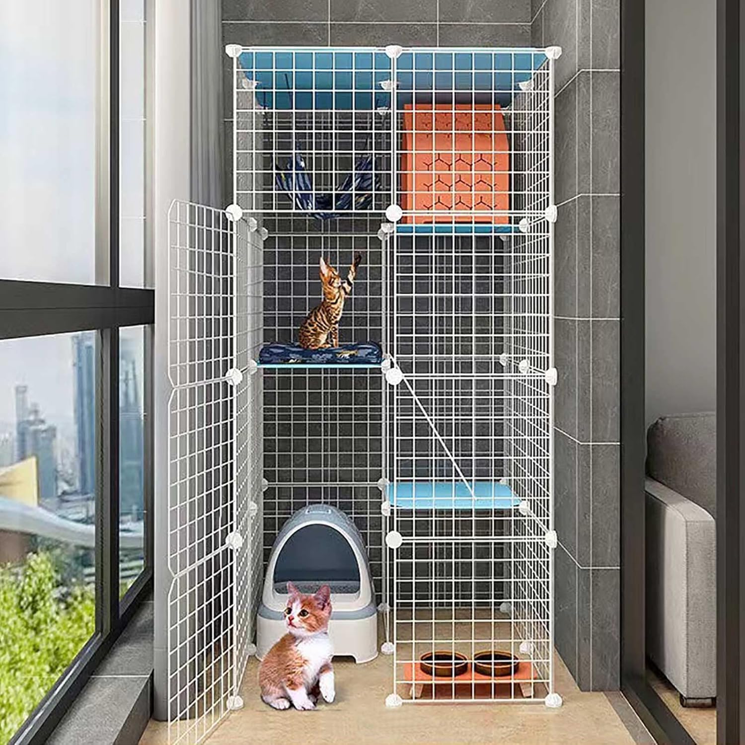 Grande gabbia per gatti da interni, staccabile, in metallo, per furetti, furetti, animali domestici, con rampa, scaletta, amaca e letto, ideale per 1-4 gatti