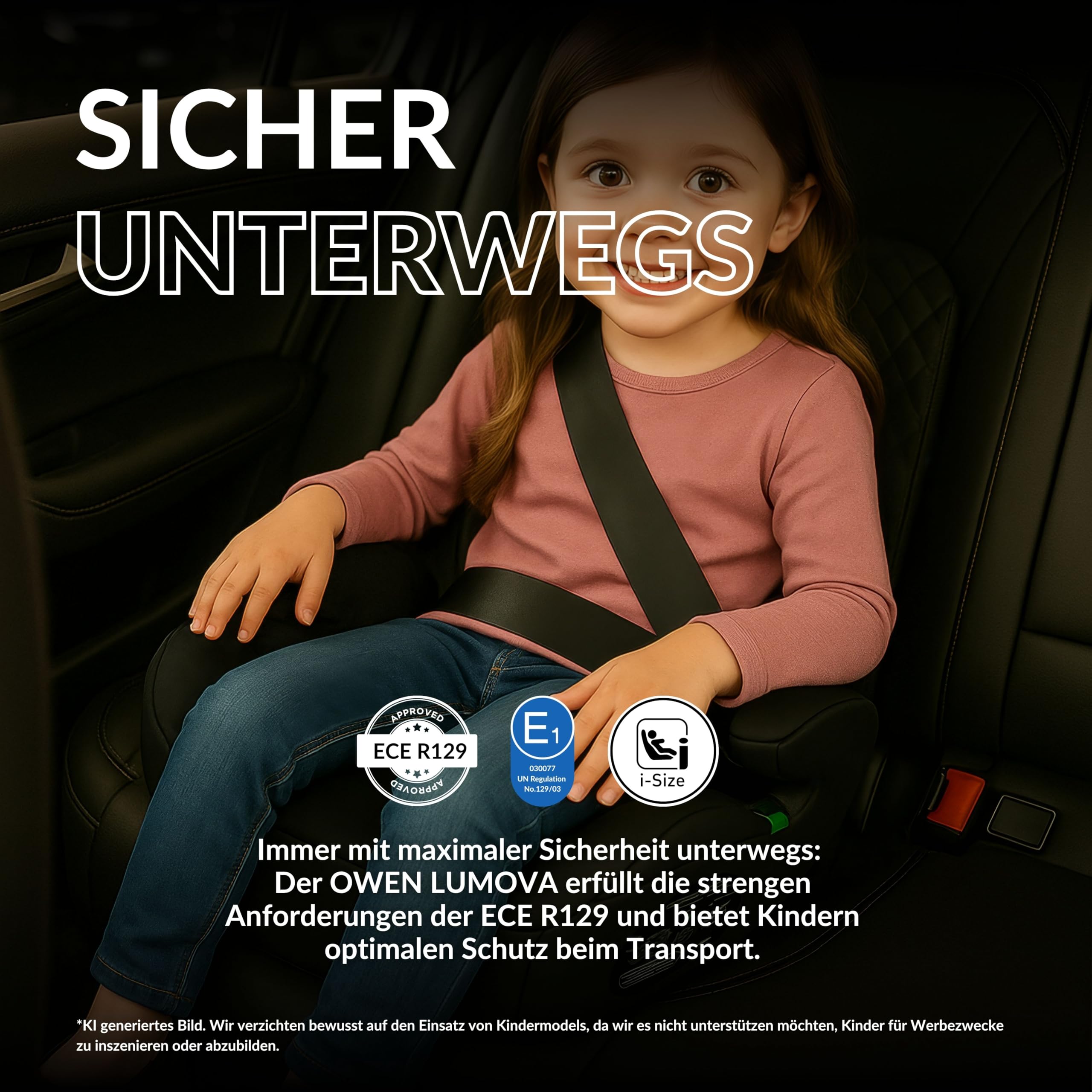 OWEN Sitzerhöhung Auto ISOFIX Kindersitz Memory-Schaum Wechselbezug 15–36 kg 6–12 Jahre ECE R129 geprüft ergonomisch leicht Bezug waschbar schwarz