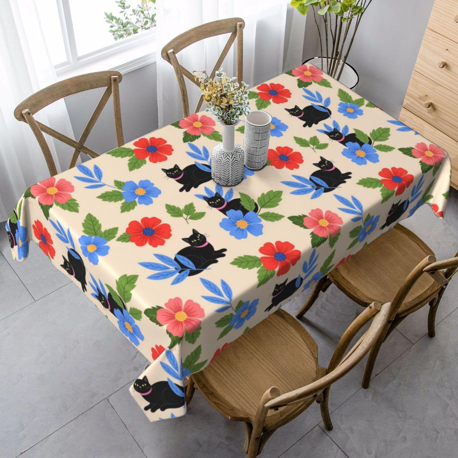Nappe de table Halloween avec chats noirs pour repas de fête en famille