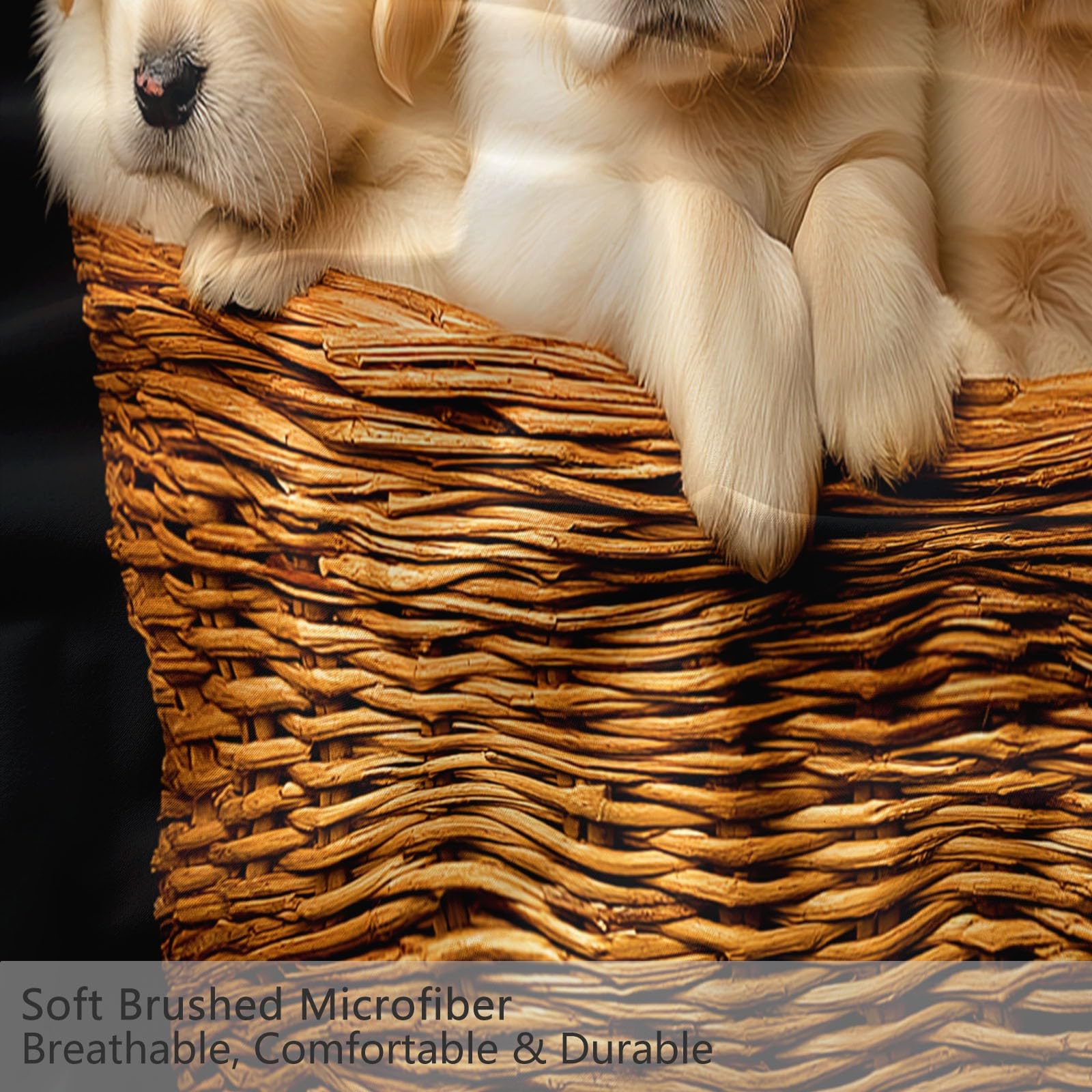 Poszwa na kołdrę Łóżko 105 Zwierząt Rodzina Golden Retriever 200 x 200 cm Miękki zestaw pościeli, czarny zestaw poszewek z mikrofibry Edredon i 2 poszewki na poduszki, łatwa pielęgnacja