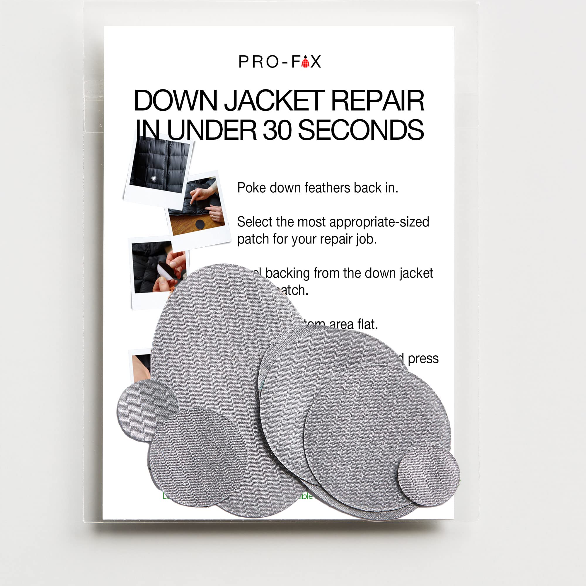 Pro-Fix Reparatur-Sets fr Daunenjacken, einfach zu bedienen, vorgeschnitten, selbstklebend, weich, wasserdicht, reifest, Ripstop-Nylongewebe, zur Reparatur von Lchern/Rissen in Outdoor-Ausrstung