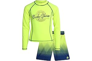 Boys' Rash Guard Set: UPF 50+ Swim Shirt and Bathing Suit Trunks