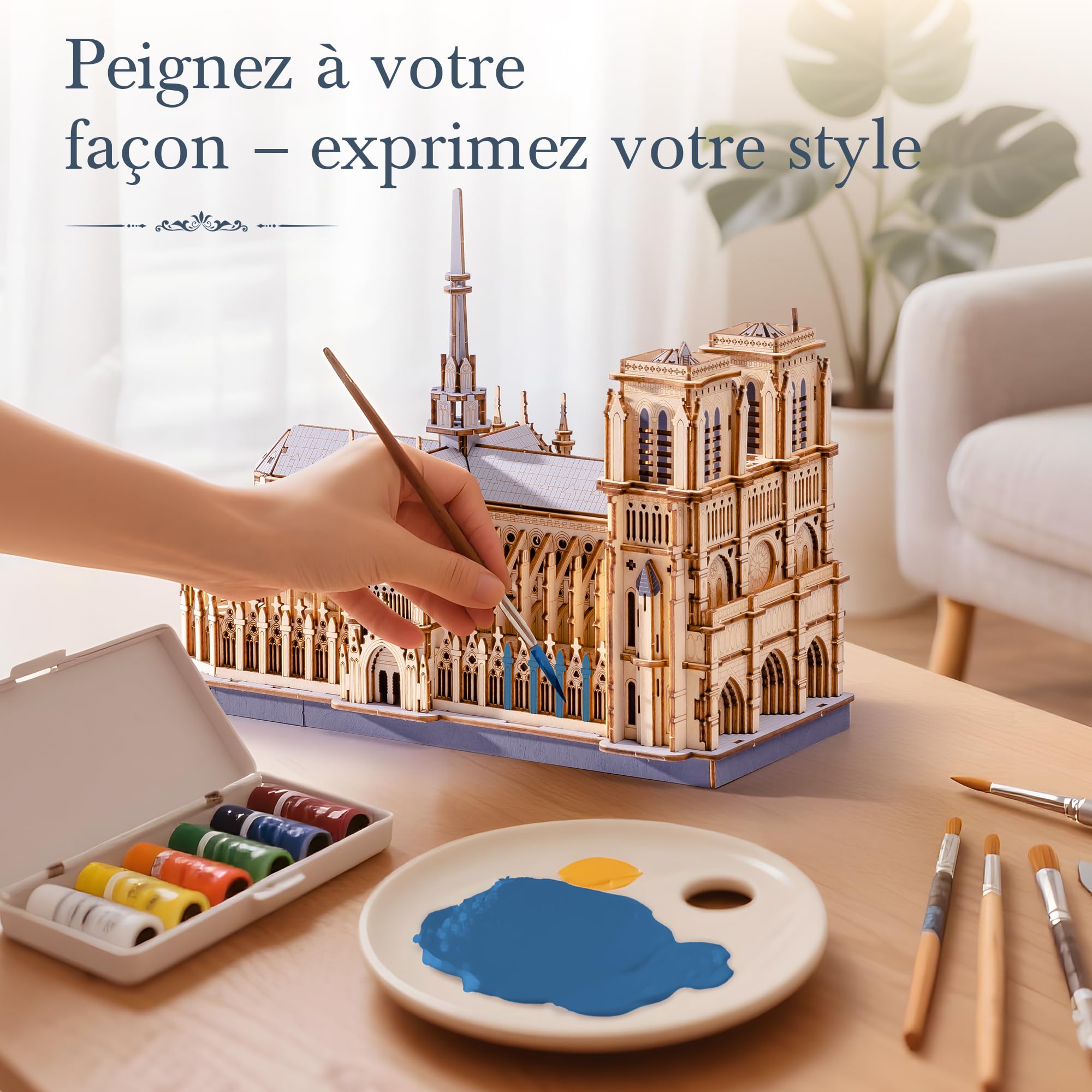 ROWOOD Notre Dame de Paris Puzzle 3D en Bois Modèle d’Architecture, 330 Pièces Kit DIY Découpe Laser pour Adultes et Adolescents, Décoration Élégante et Cadeau Créatif pour Passionnés d’Architecture