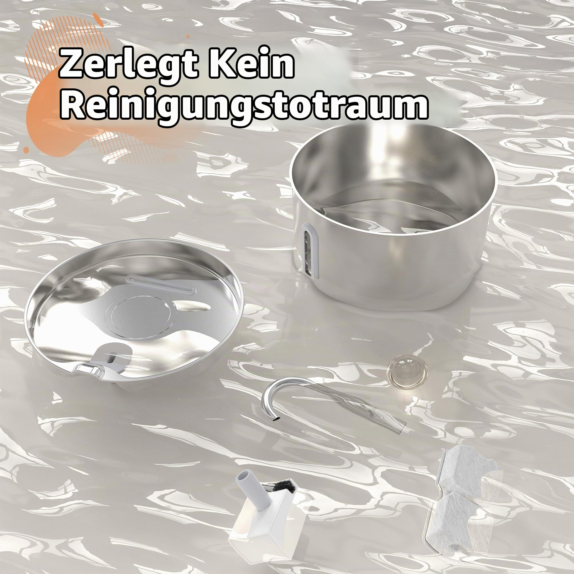 2,2 L Katzenbrunnen Edelstahl Trinkbrunnen für Katze 6 Filter + 3 Schwämme | Automatic Katzentrinkbrunnen mit Wasserstandsfenster, Wasserhahn, Ultra-Leise Pumpe, Haustierbrunnen für Kleine Hunde
