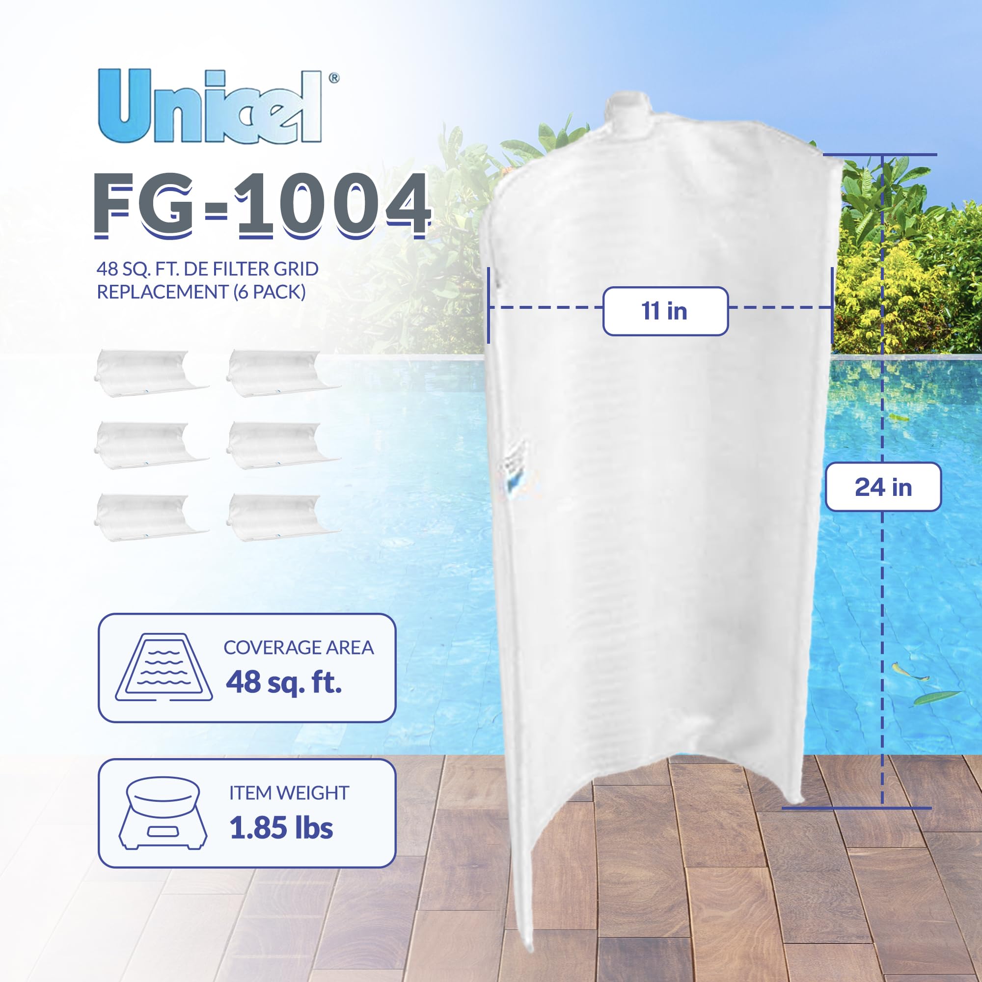 Unicel FG-1004 48 SqFt DE Grid Replacement Pool Filter Compatible with Pentair, American, Hayward, Pac-Fab, Sta-Rite and More (6 Pack)