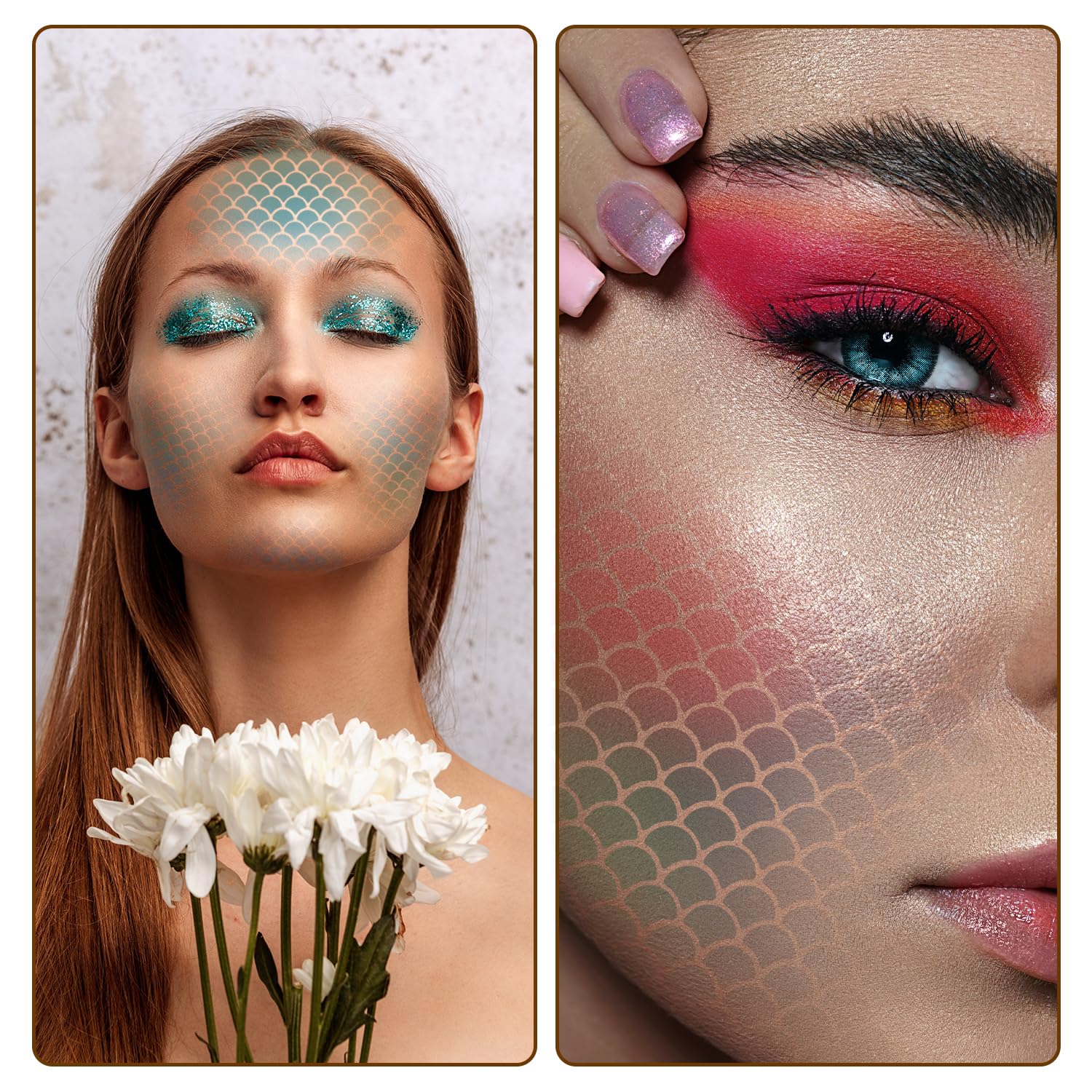 Kit De Maquillaje De Sirena Con Purpurina, Plantillas De Escamas Y Accesorios De Concha – Ideal Para Fiestas Temáticas, Carnaval Y Cosplay