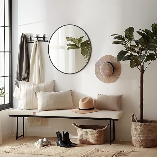 Miniatura 4 de WallBeyond Espejo redondo de pared de 20 pulgadas, espejo circular negro para baño con marco de metal, espejo negro redondo para decoración de