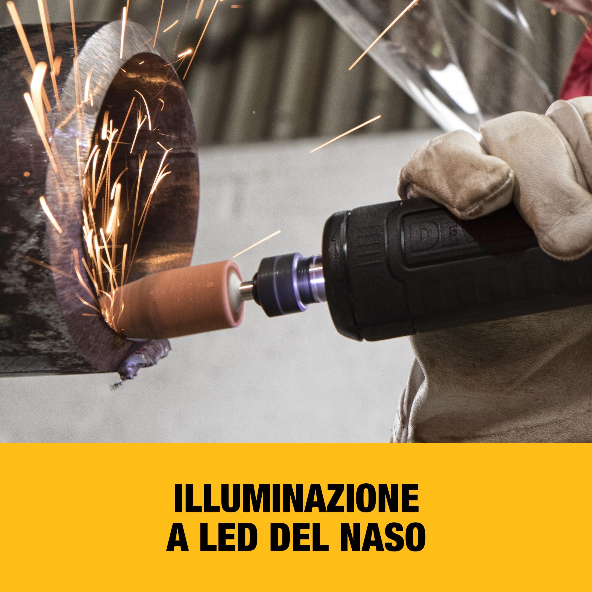 DEWALT Smerigliatrice diritta Brushless 18V, solo corpo, DCG426N-XJ | Smerigliatrice diritta 18V brushless con velocità variabile, ghiera LED e versione solo corpo macchina per uso preciso.