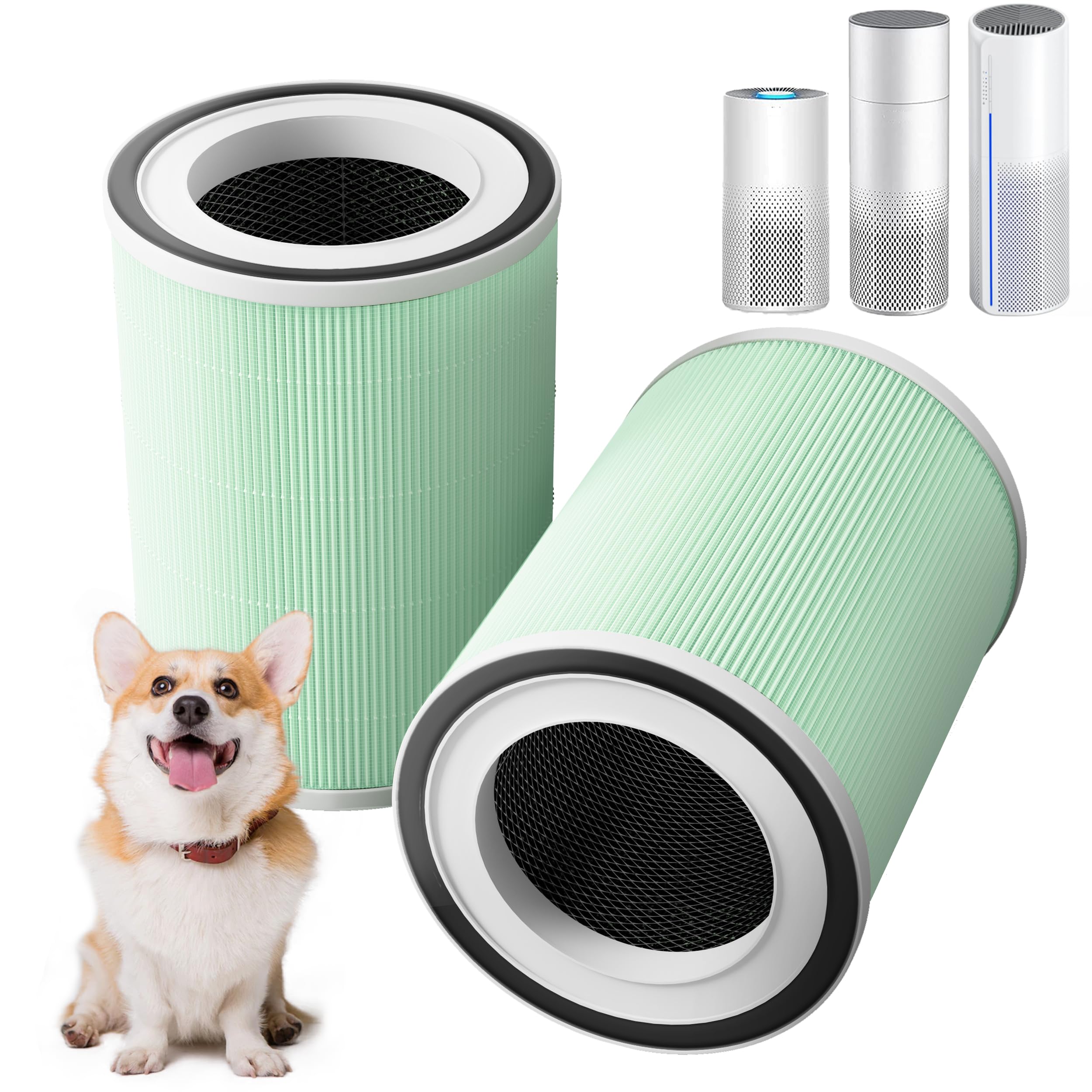 Photo 1 of 2 Pack True H13 KILO Pet Filter Compatible with Afloia KILO, KILOPLUS, KILOPRO, MIRO,MIRO PRO and MORENTO MR-Kilo, Kalo Air Purifier,360° 4-Stage Filtration, True H13 Air Filter, Green