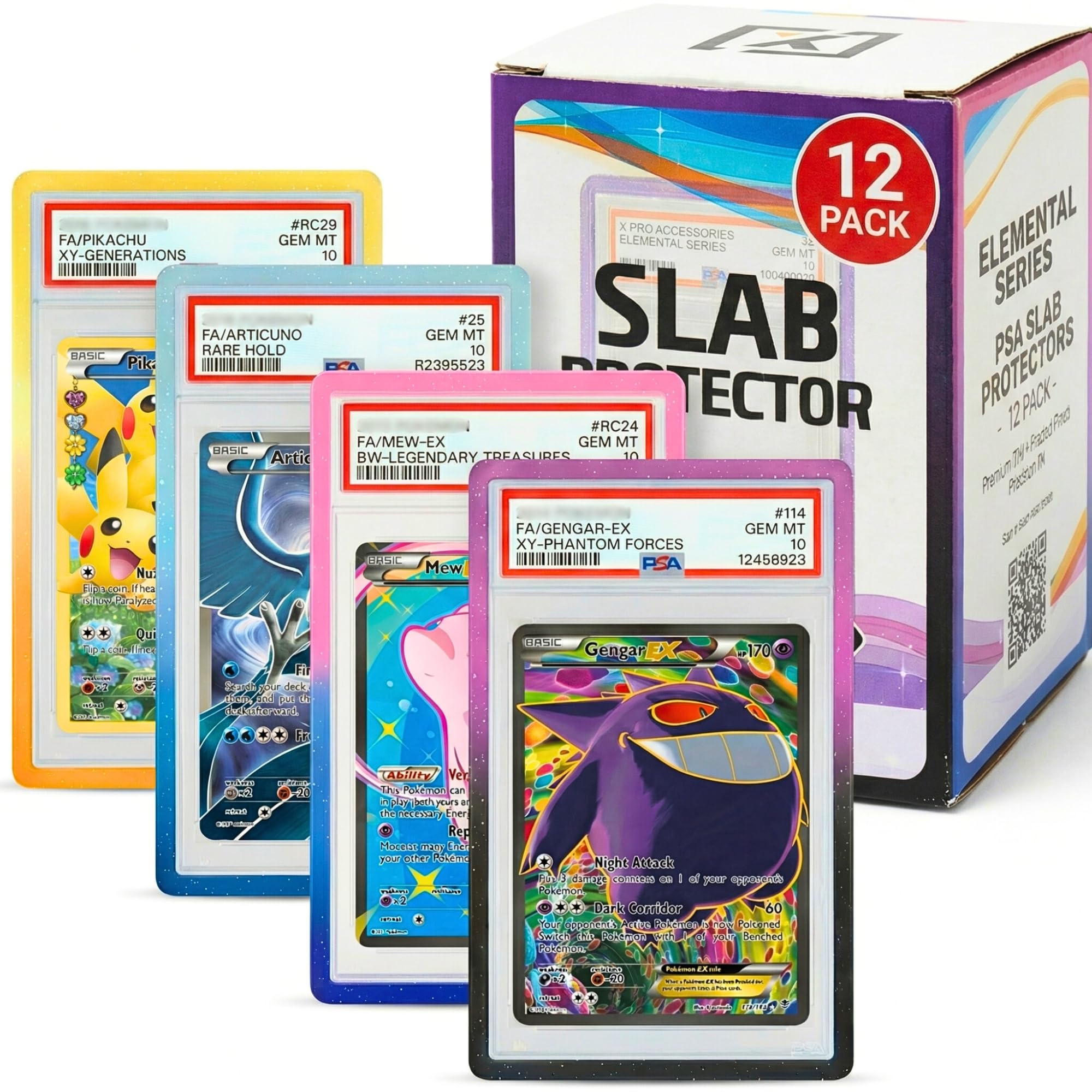 X PRO PSA Slab Protector - 12 Pack PSA Slab Guards - 4 Elemental Gradient Colors Included - Durable TPU Bumper Guards - Stackable & Secure Graded Card Guard — image 1