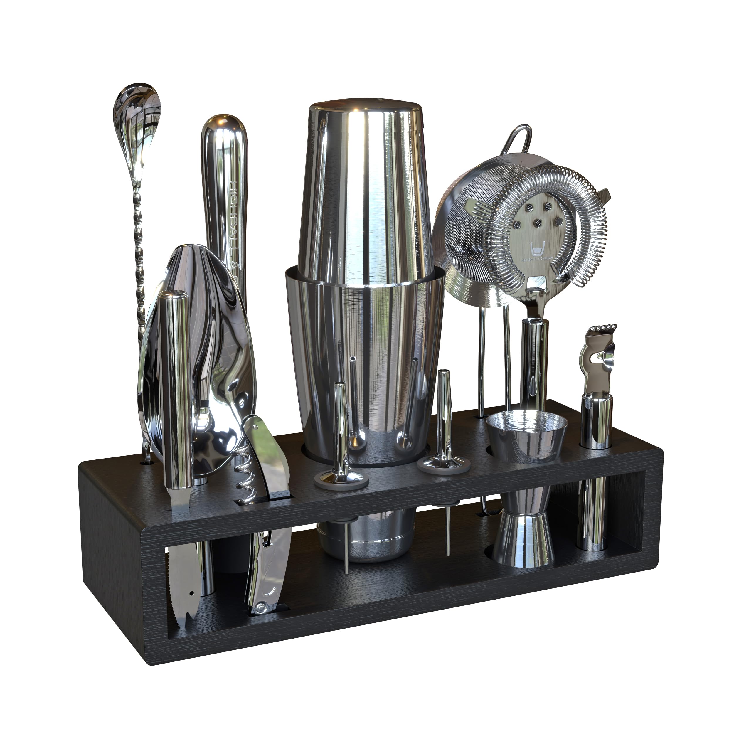 Highball & Chaser 13-Piece Boston Cocktail Shaker Set Stainless Steel Mixology Bartender…
