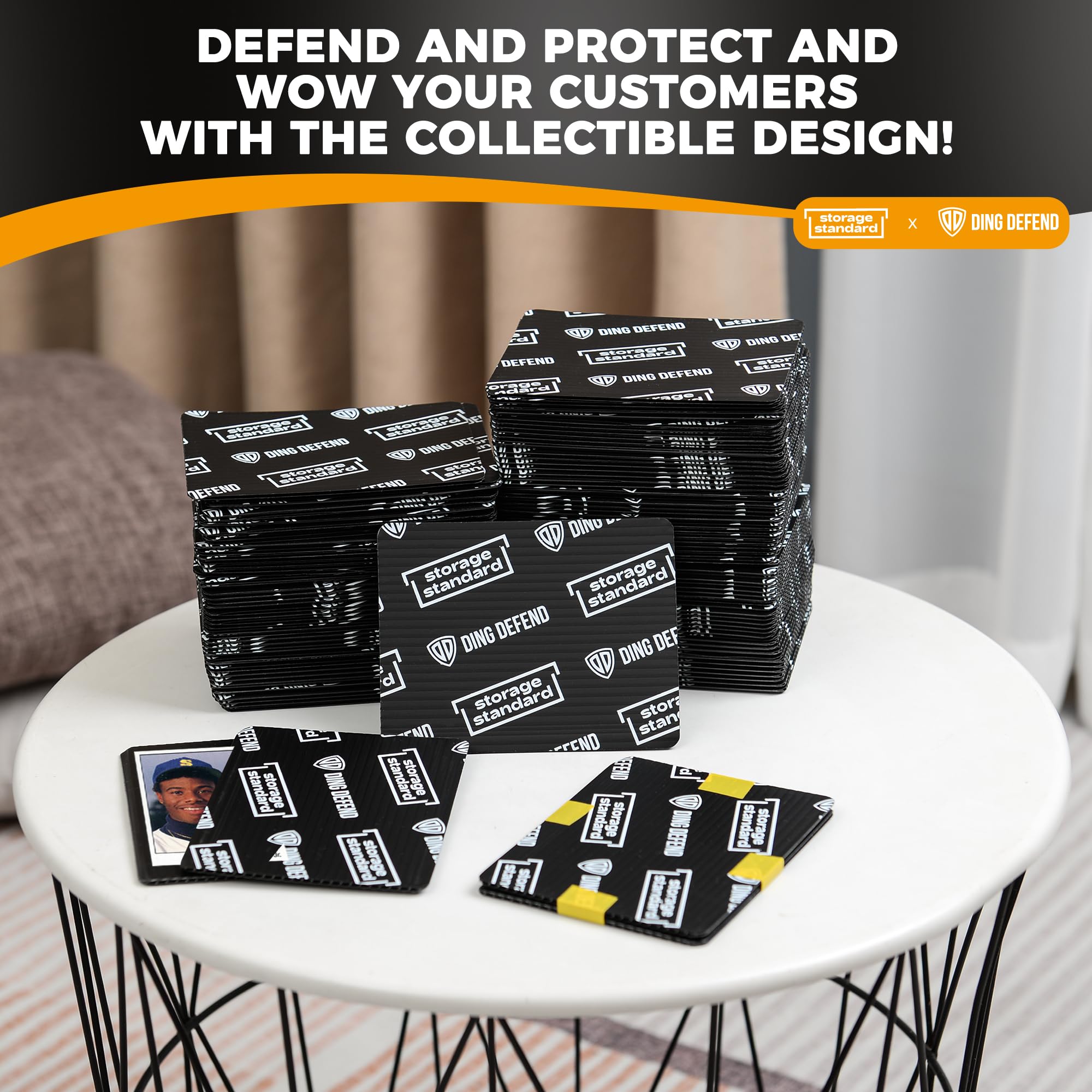 Ding Defend - Confezione da 110 protezioni per carte collezionabili, 8,9 x 11,4 cm, con angoli arrotondati, leggere e riutilizzabili, per caricatori superiori grezzi, semi-rigidi, borse della squadra