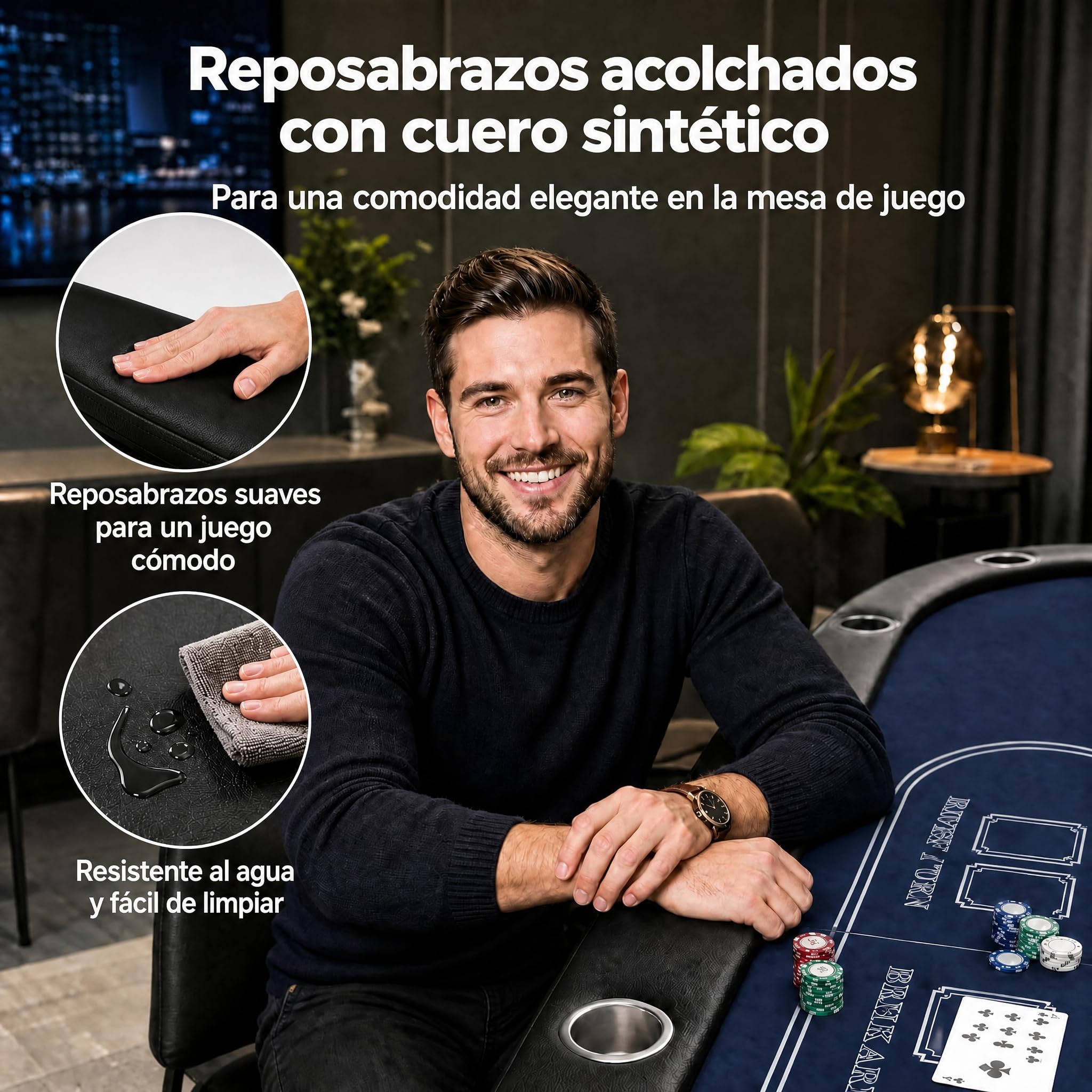 Hotsizz Mesa de Poker Plegable 8 Plazas - 181 × 81 × 74 cm, Diseño de Mesa Poker de Casino Profesional, Equipado con Portavasos acolchados y gruesos, ideal para familiares y amigos